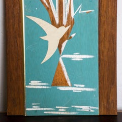 1960s House of Ran Su Green Wall Art Handcrafted Wood Elmhurst, New York