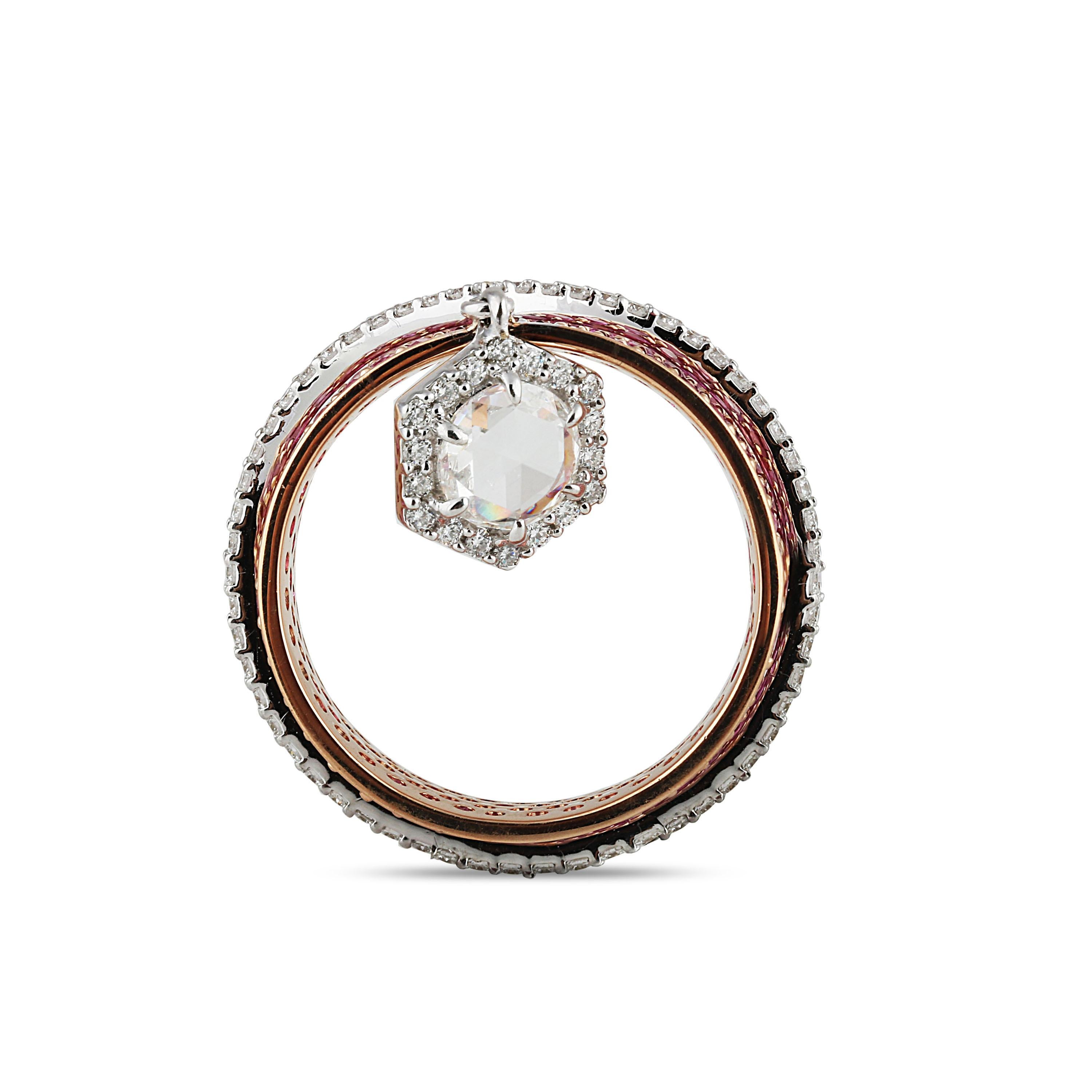 Studio Rêves 0.46 Carat Rose Cut Band Ring in 18 Karat White Gold For Sale 2