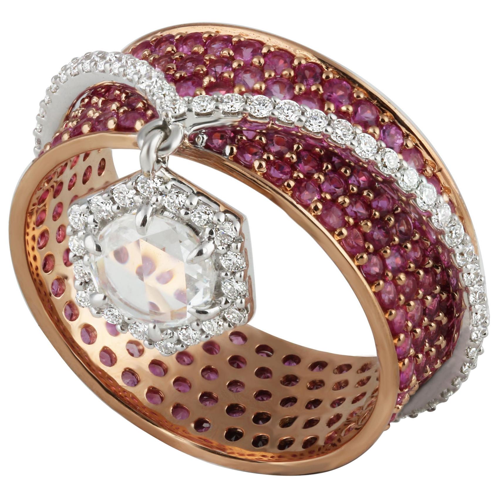 Studio Rêves 0.46 Carat Rose Cut Band Ring in 18 Karat White Gold For Sale