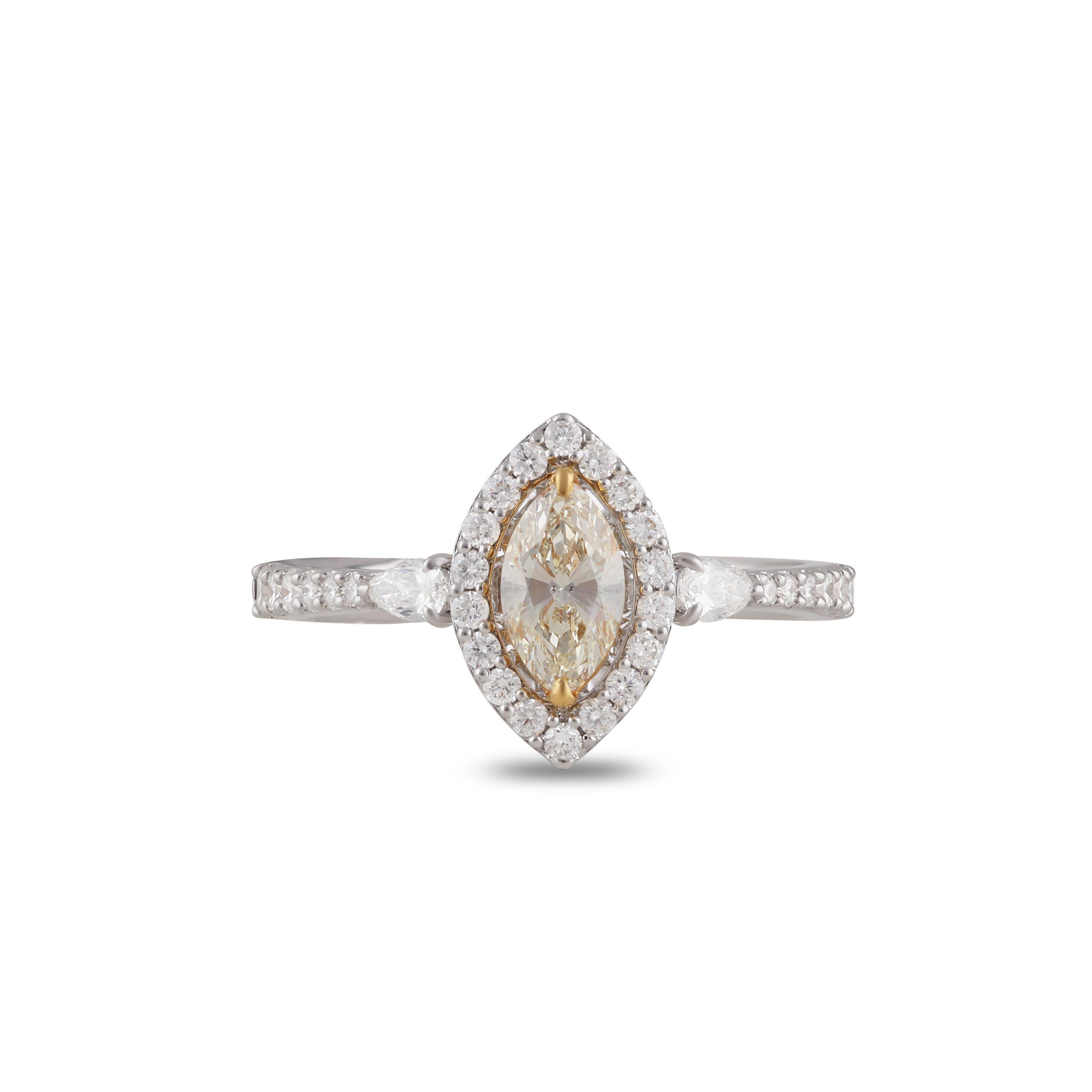 Marquise Cut Studio Rêves 0.50 Carat Yellow Marquise Engagement Ring in 18 Karat Gold For Sale