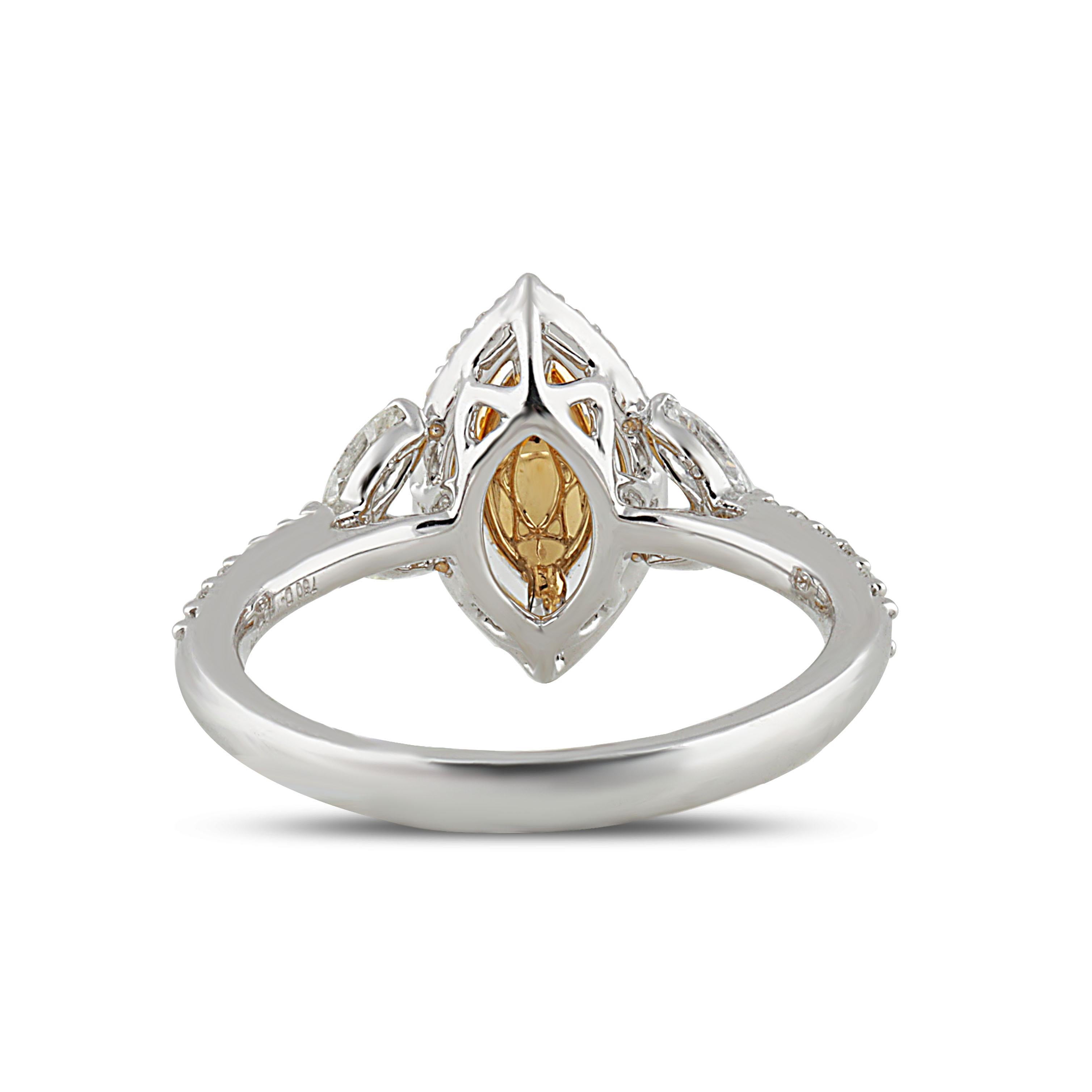 Marquise Cut Studio Rêves 0.59 Carat Yellow Marquise Engagement Ring in 18 Karat Gold