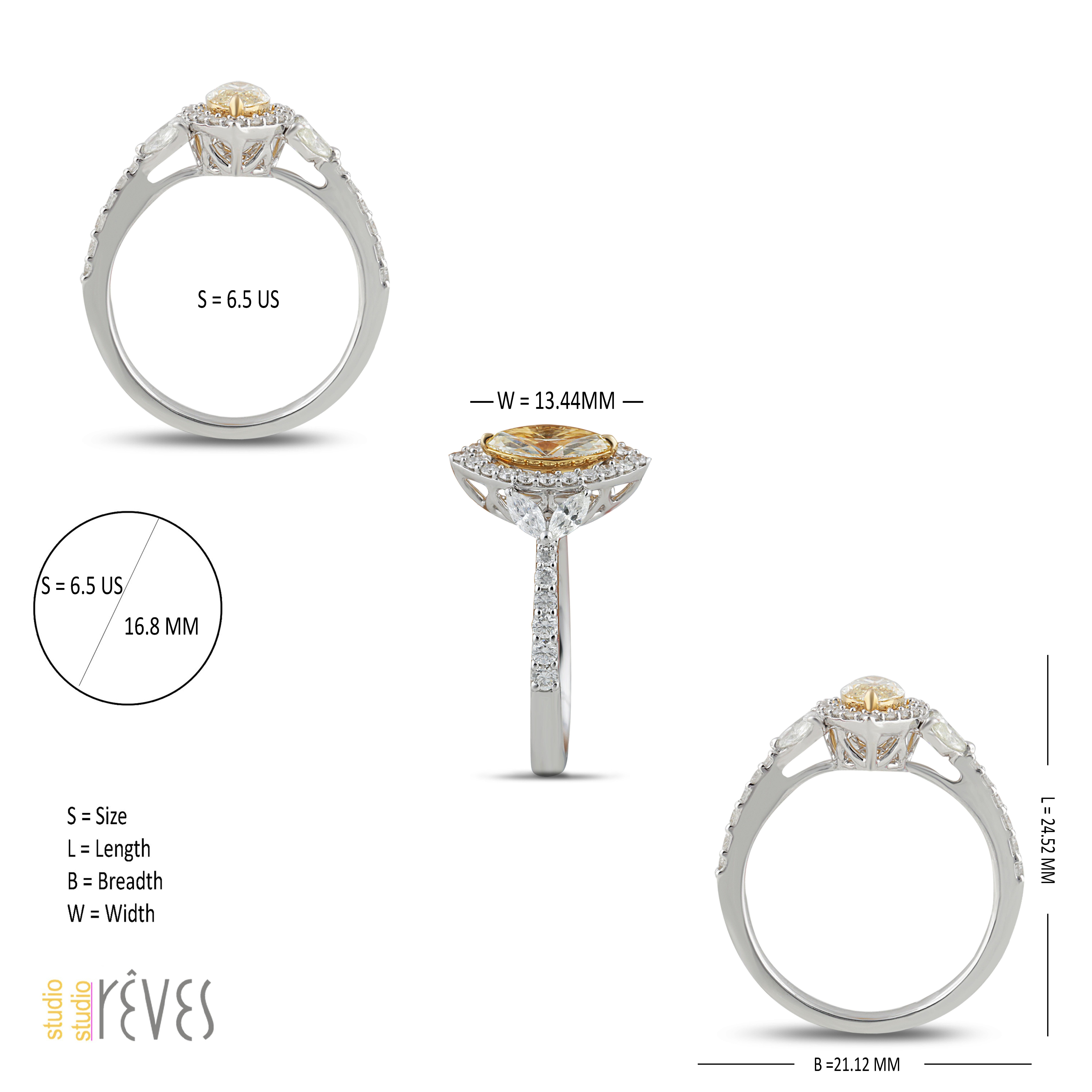 Women's Studio Rêves 0.59 Carat Yellow Marquise Engagement Ring in 18 Karat Gold