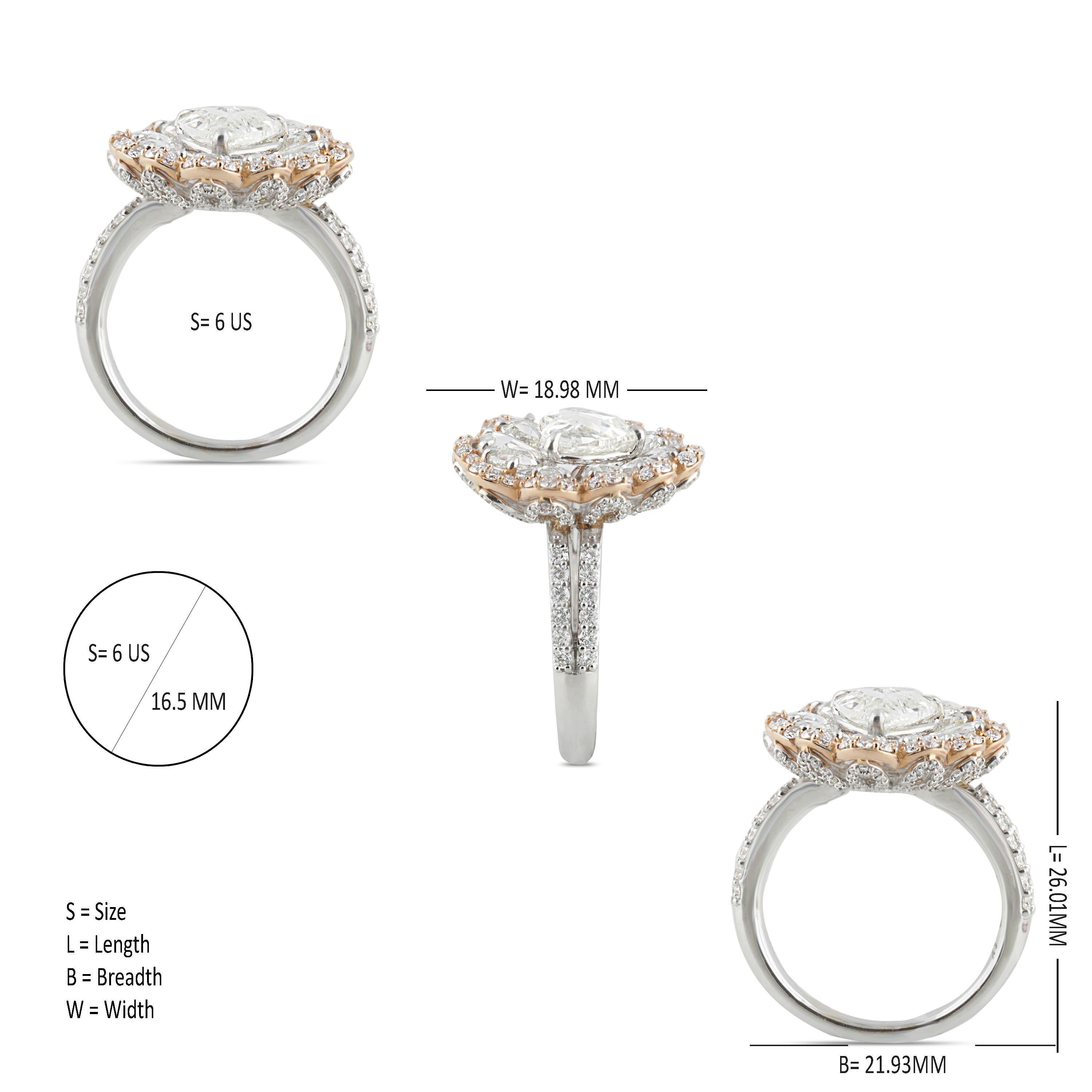 Studio Rêves 0.90 Carat Heart Rose Cut Floral Ring in 18 Karat Gold 1