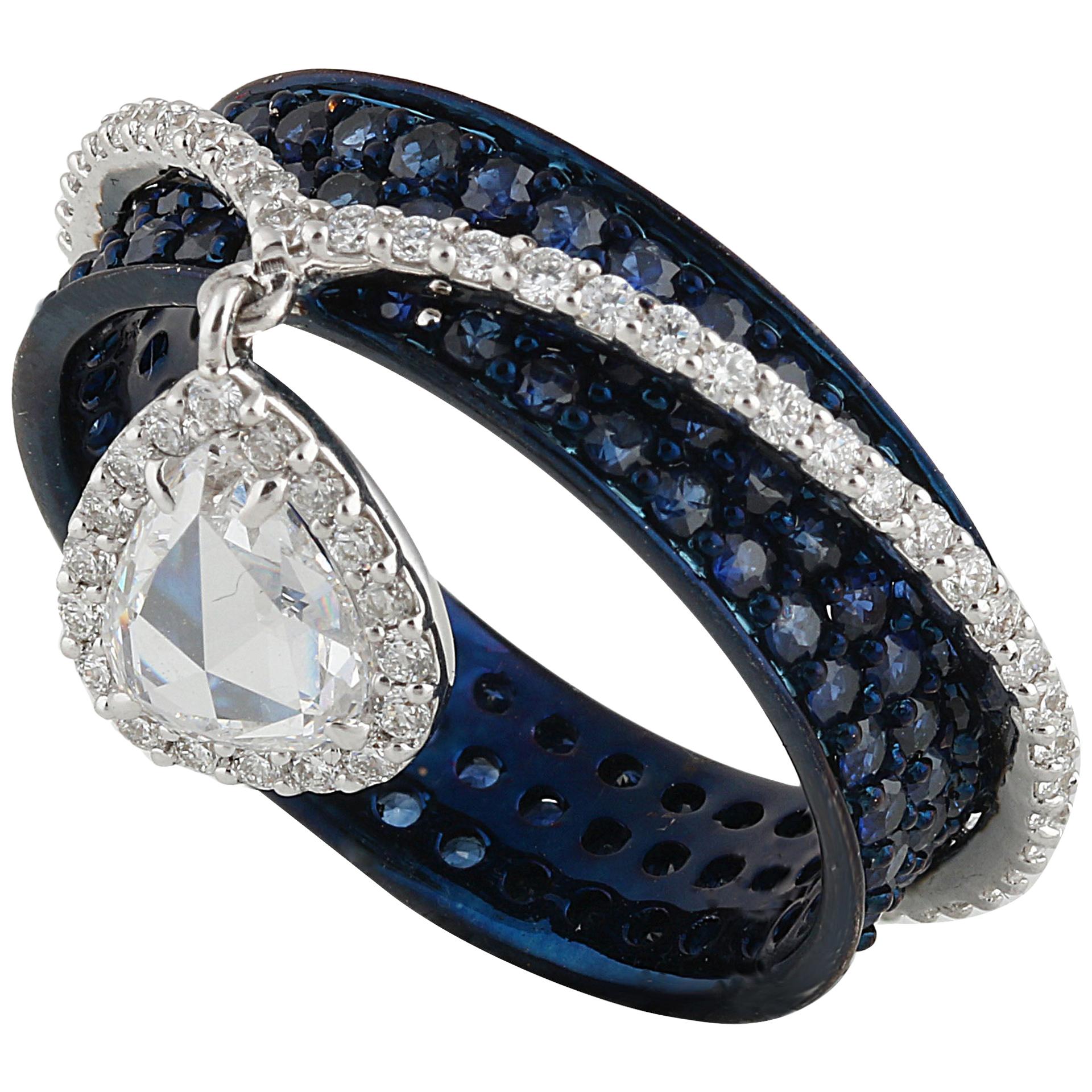 Studio Rêves 0.64 Carat Rose Cut Band Ring in 18 Karat White Gold