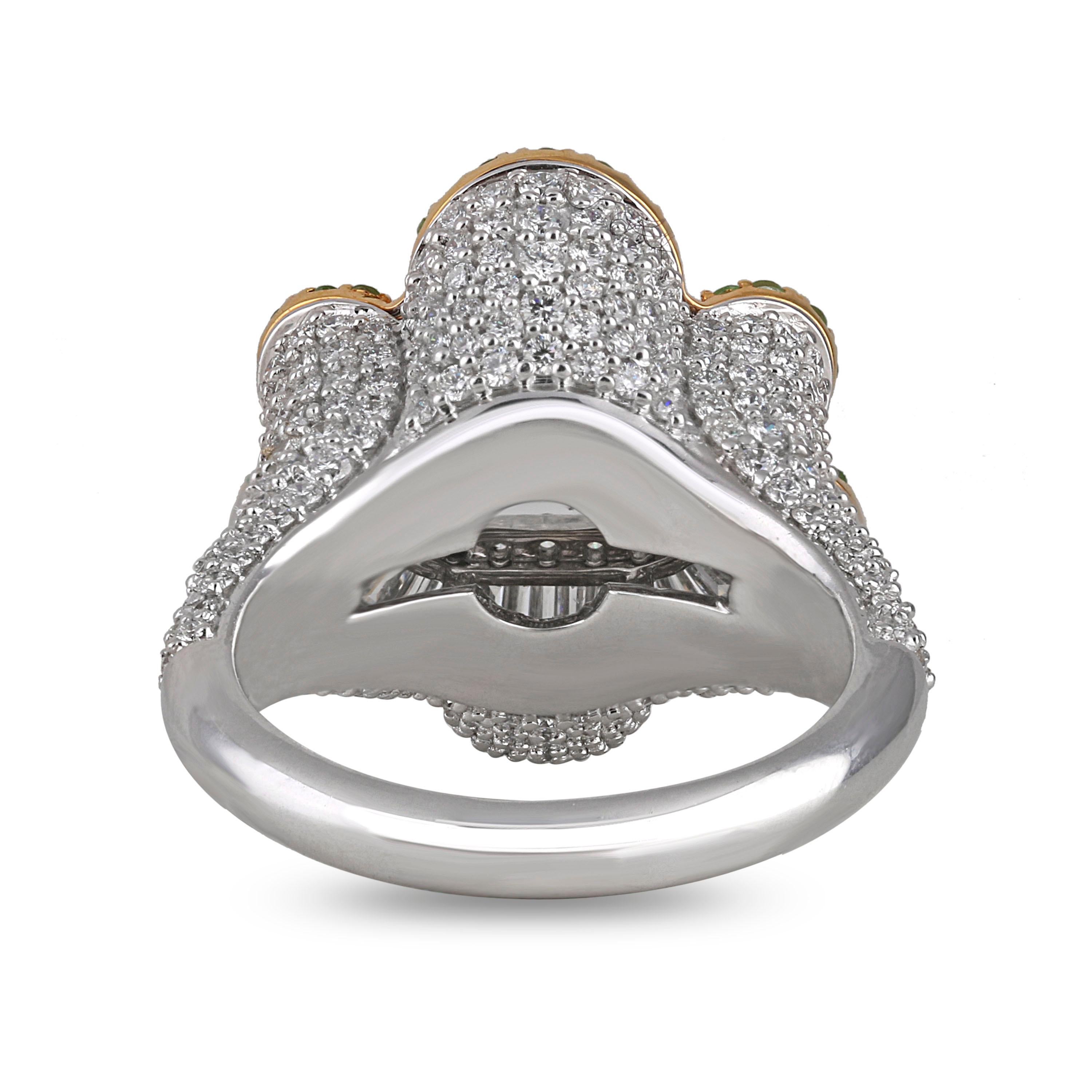 Studio Rêves 1.08 Carat Rose Cut Diamond and Tsavorites Heart Ring in 18k Gold For Sale 2