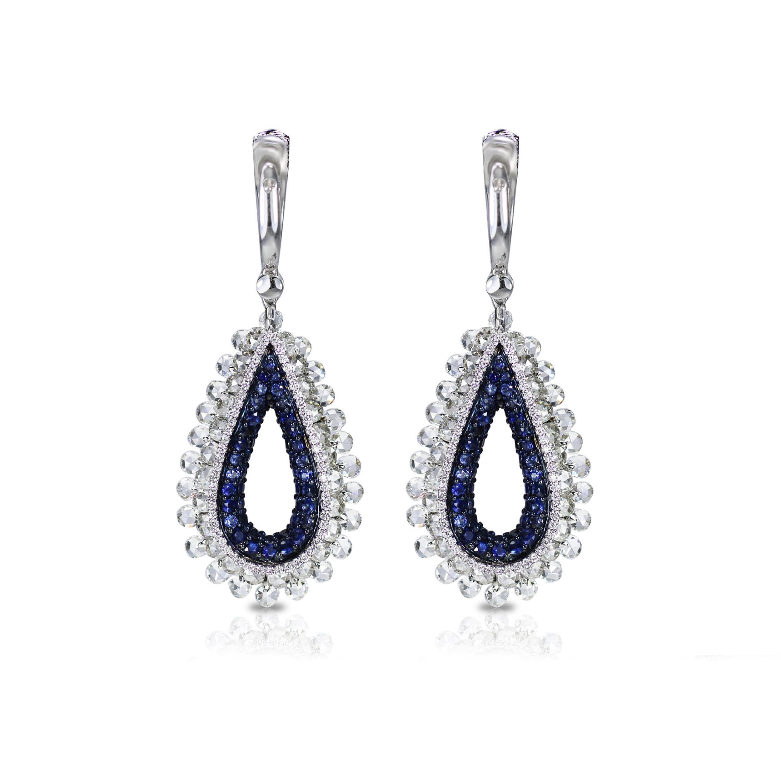 Modern Studio Rêves 18 Karat Diamonds and Blue Sapphire Award Winning Earrings For Sale