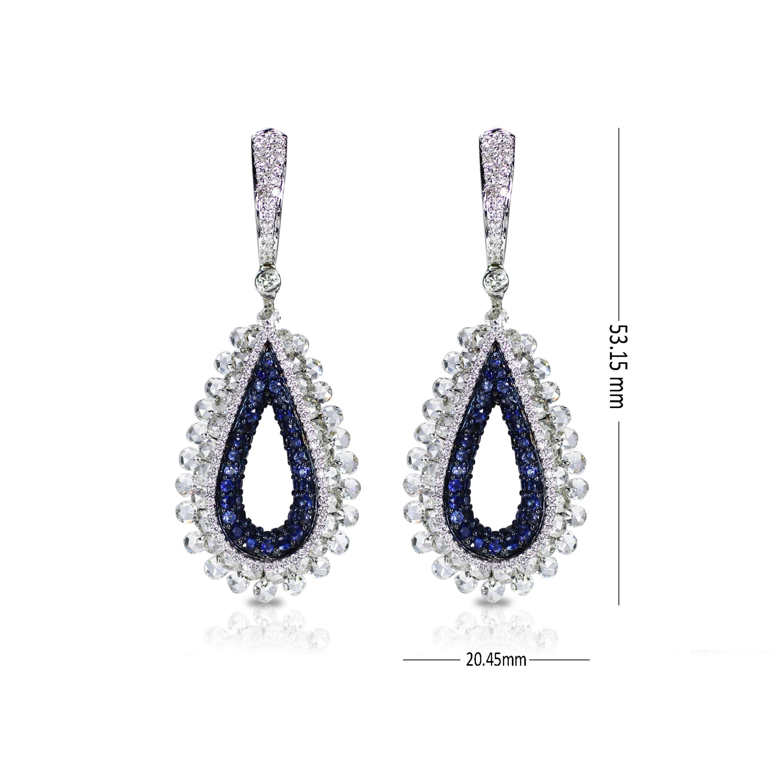Studio Rêves 18 Karat Diamonds and Blue Sapphire Award Winning Earrings In New Condition For Sale In Mumbai, Maharashtra