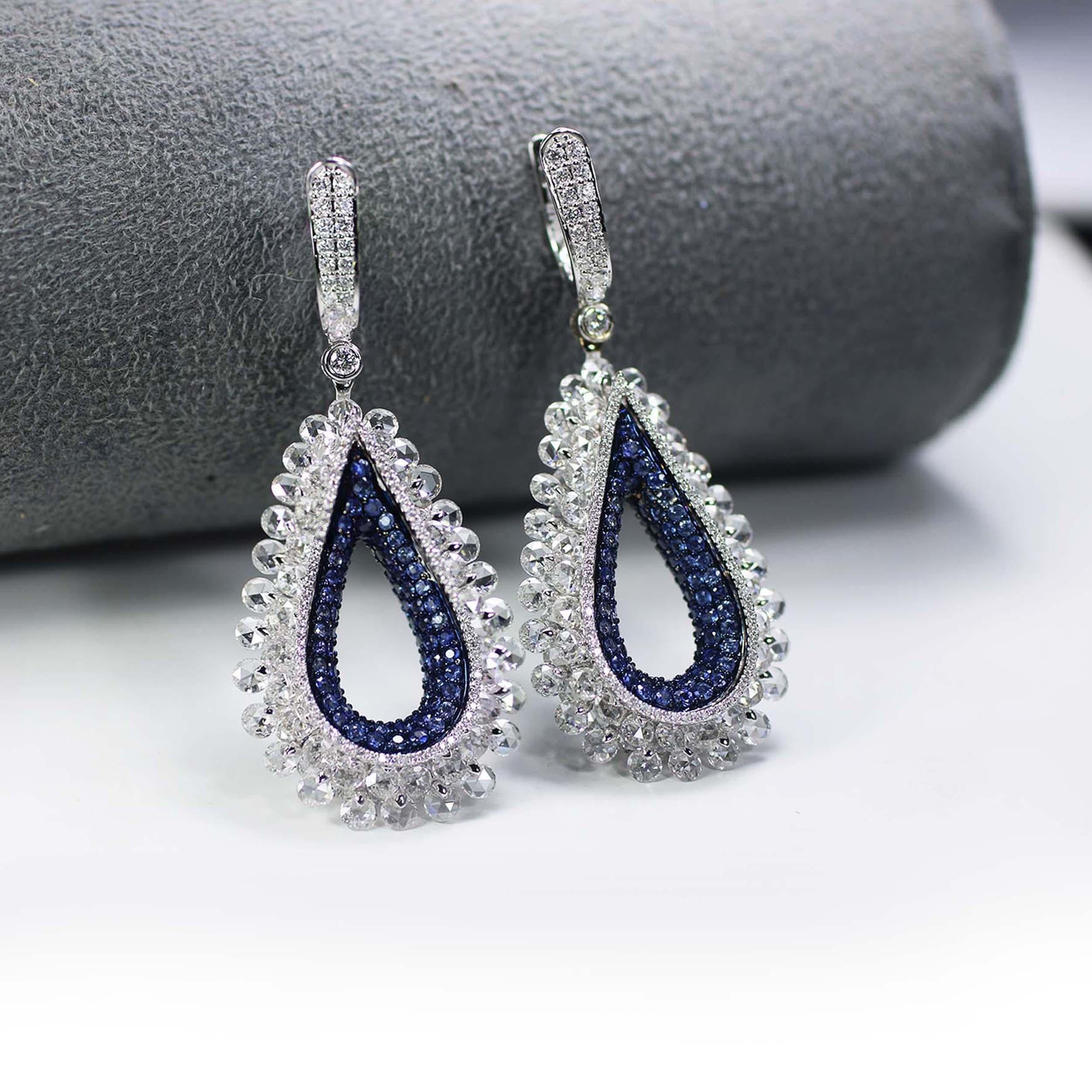 Studio Rêves 18 Karat Diamonds and Blue Sapphire Award Winning Earrings For Sale 1
