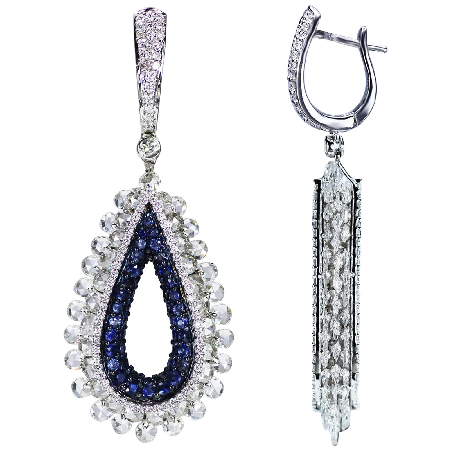 Studio Rêves 18 Karat Diamonds and Blue Sapphire Award Winning Earrings For Sale