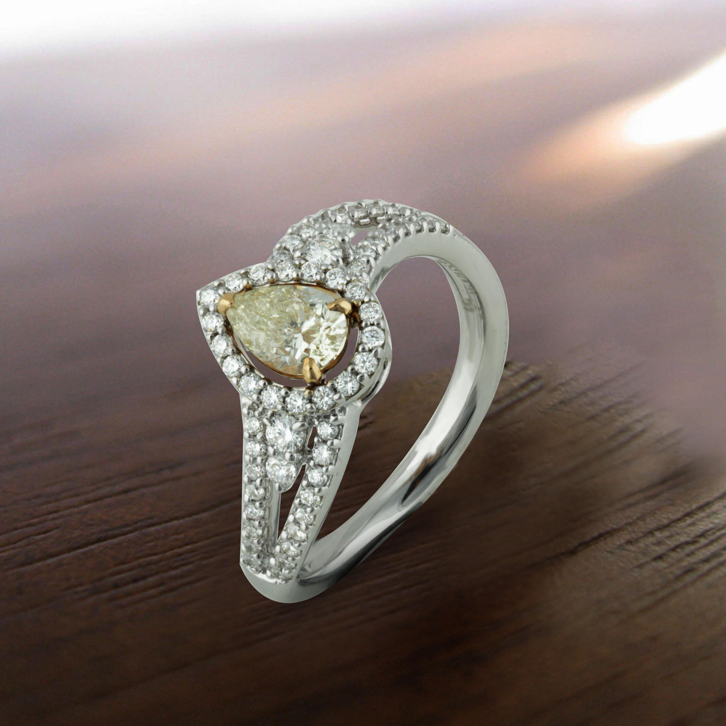 Studio Rêves 0.53 Carat Yellow Pear Engagement Ring in 18 Karat Gold 1