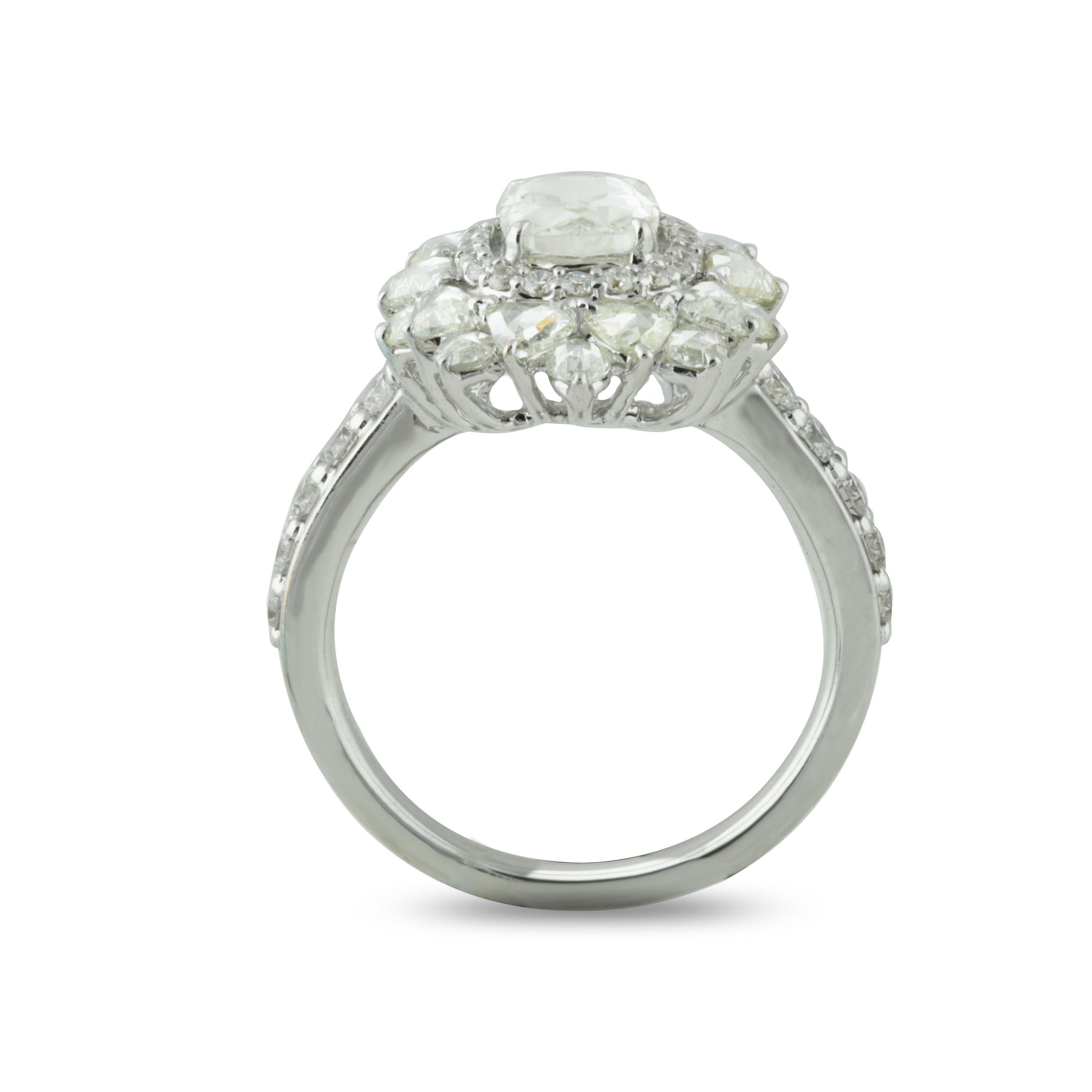 Contemporary Studio Rêves 0.79 Carat Oval Rose Cut Diamond Engagement Ring in 18 Karat Gold