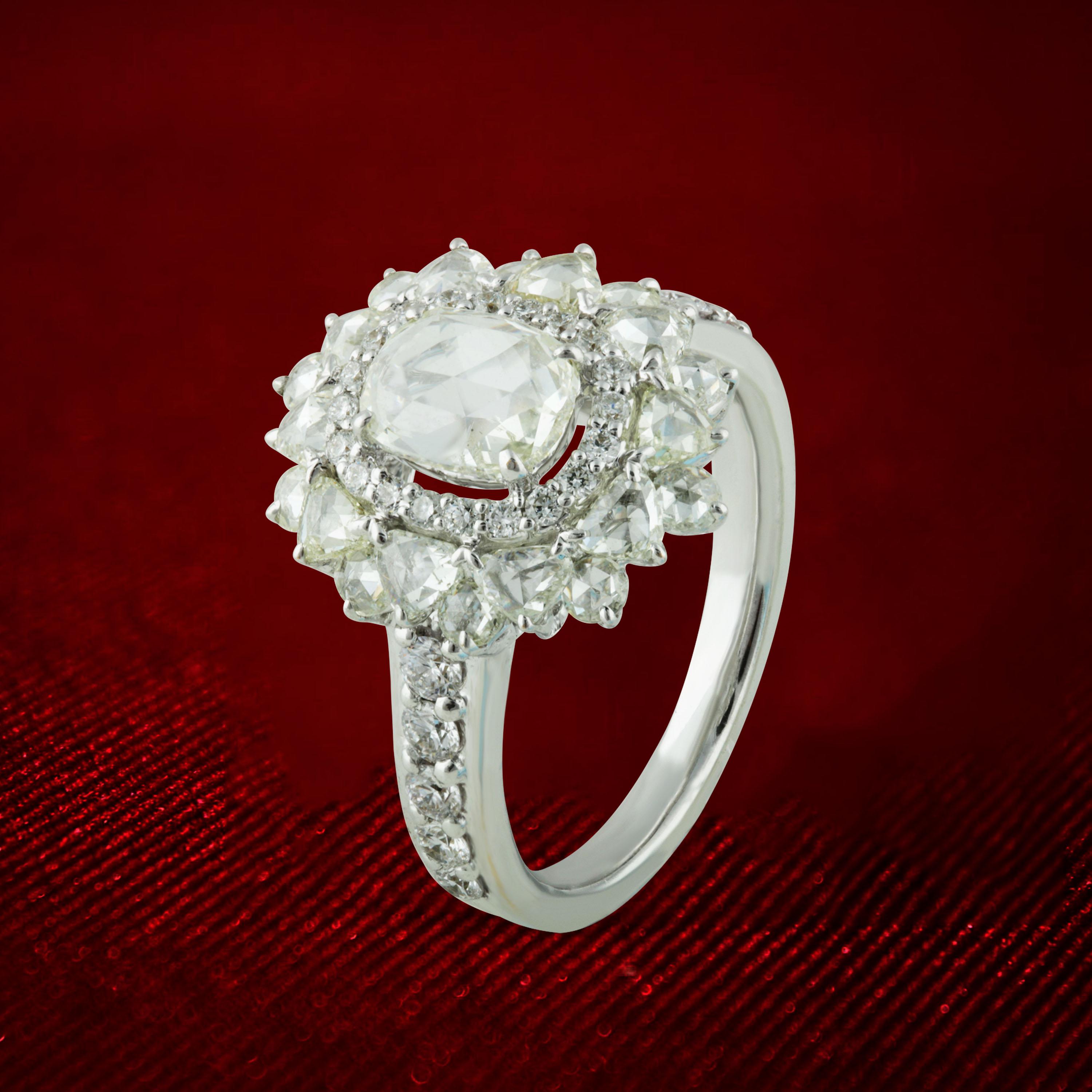 Studio Rêves 0.79 Carat Oval Rose Cut Diamond Engagement Ring in 18 Karat Gold 3