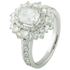 Studio Rêves 0.79 Carat Oval Rose Cut Diamond Engagement Ring in 18 Karat Gold