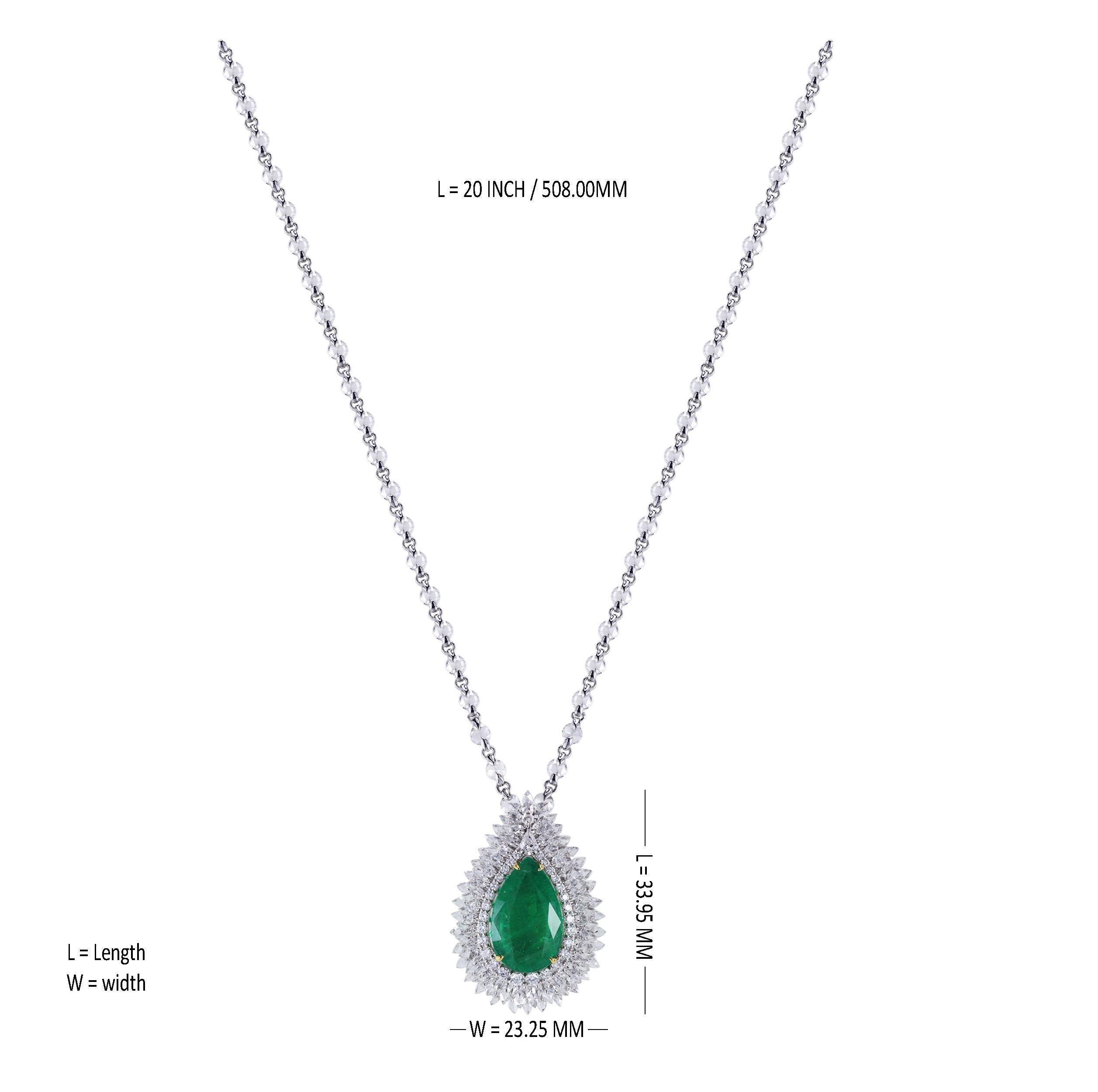Women's Studio Rêves 18 Karat Gold 7.19 Carat Pear Emeralds and Diamond Drop Necklace