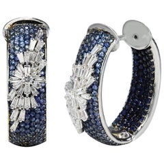 Studio Rêves 18 Karat Gold, Blue Sapphire and Baguette Hoop Earrings