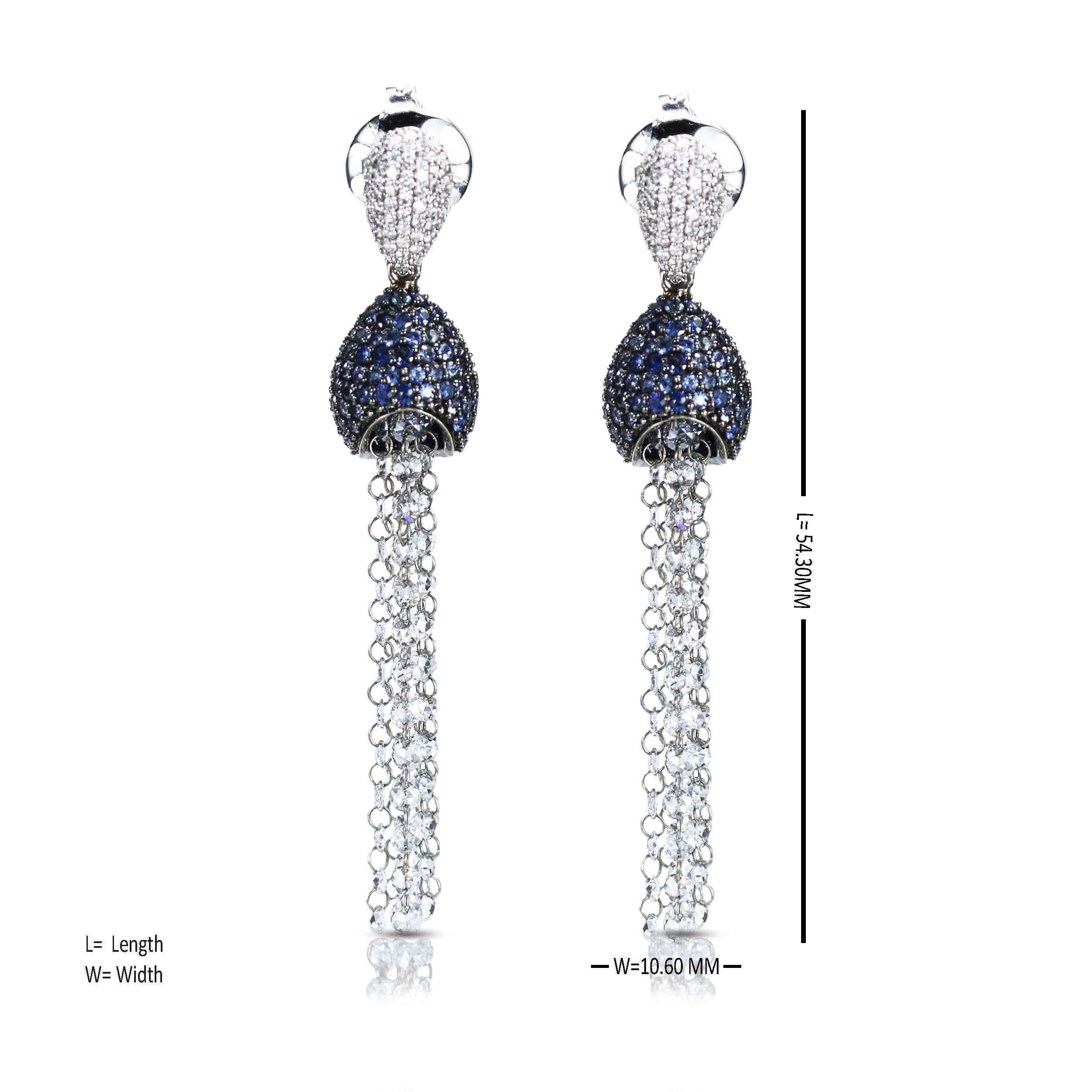 Women's Studio Rêves Blue Sapphire and Rose Cut Diamond Dangling Earrings in 18K Gold For Sale