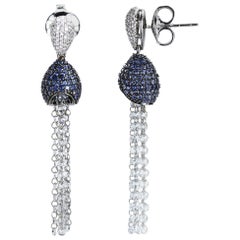 Studio Rêves Blue Sapphire and Rose Cut Diamond Dangling Earrings in 18K Gold