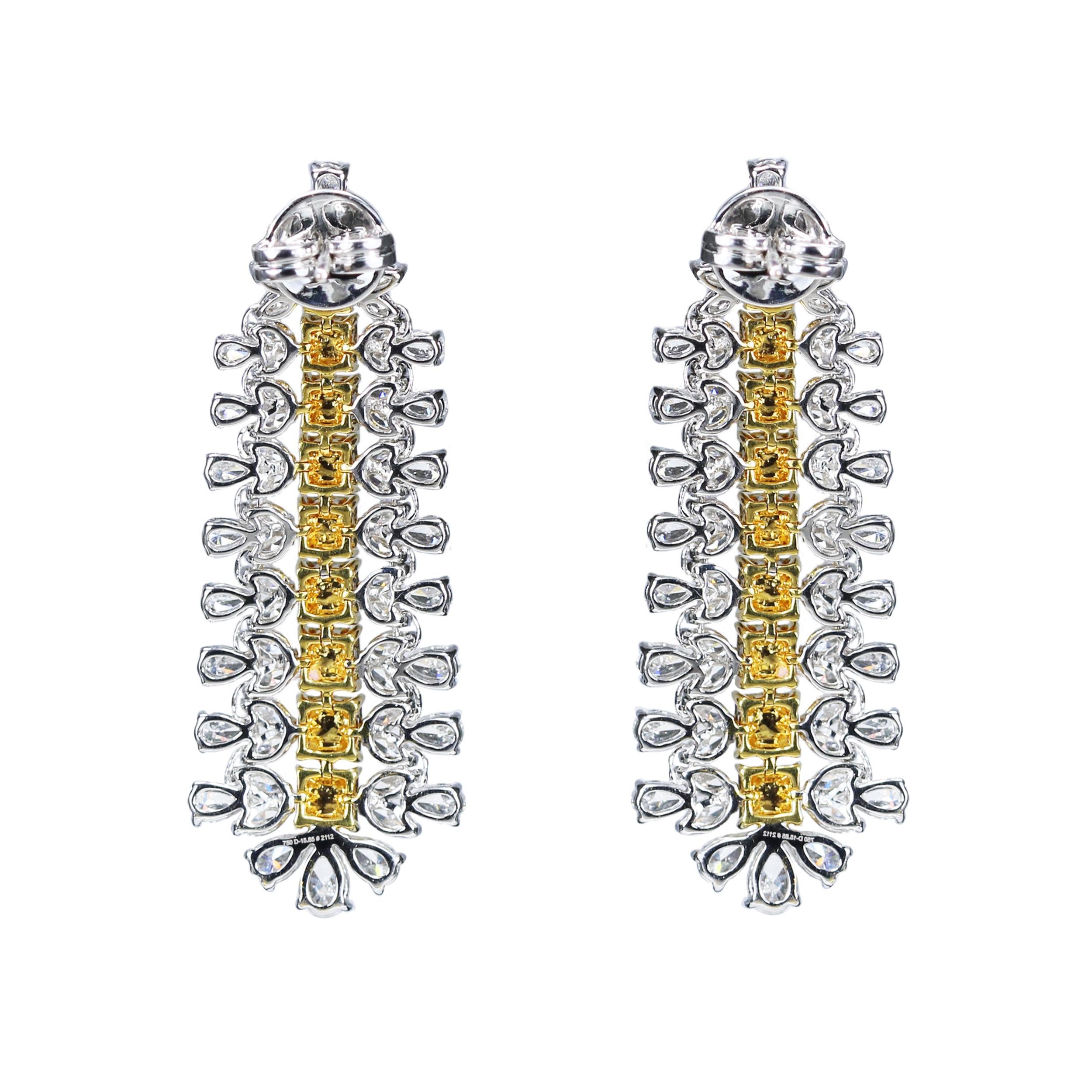 Contemporary Studio Rêves 18 Karat Gold, Cushion Cut and White Diamonds Dangling Earrings