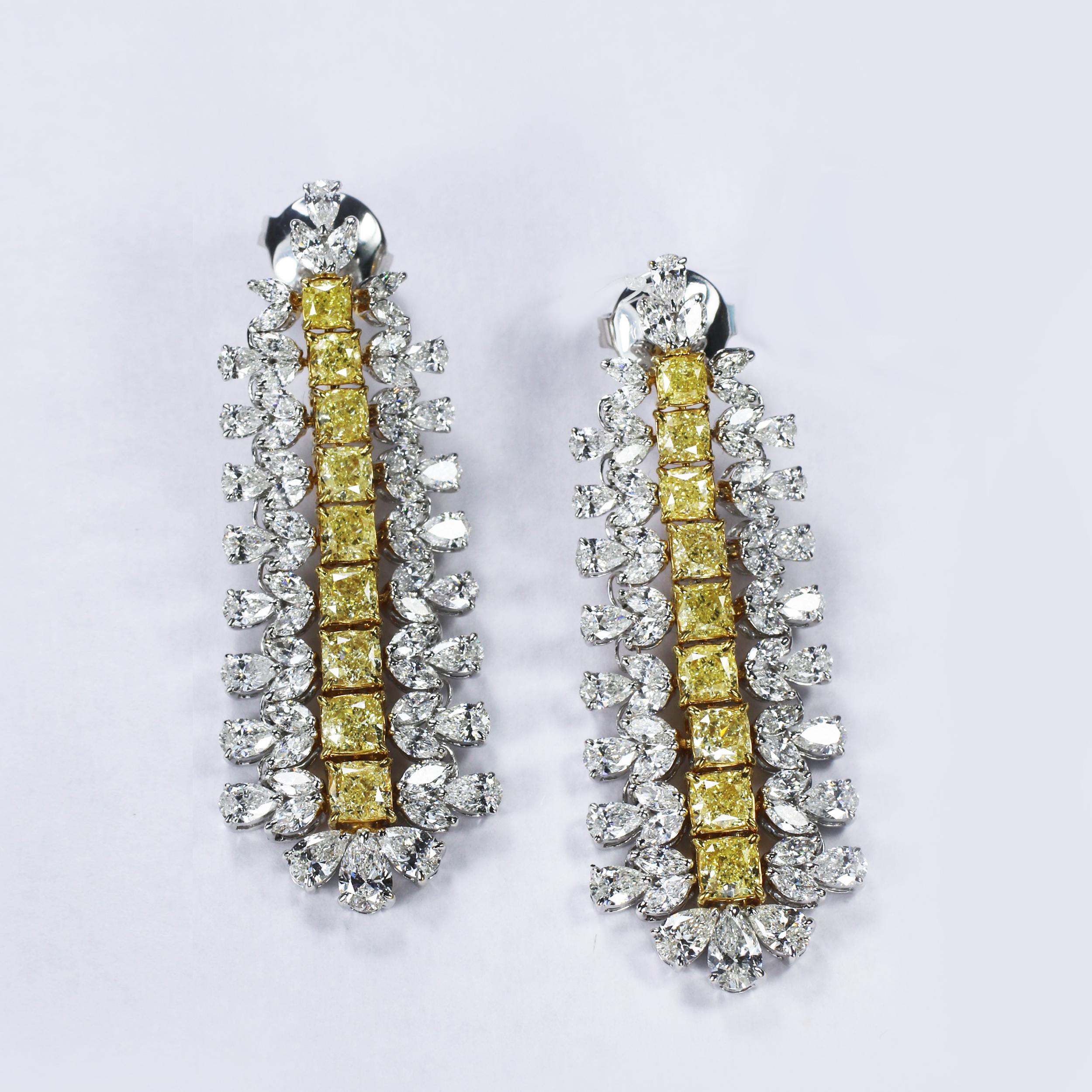 Studio Rêves 18 Karat Gold, Cushion Cut and White Diamonds Dangling Earrings 1