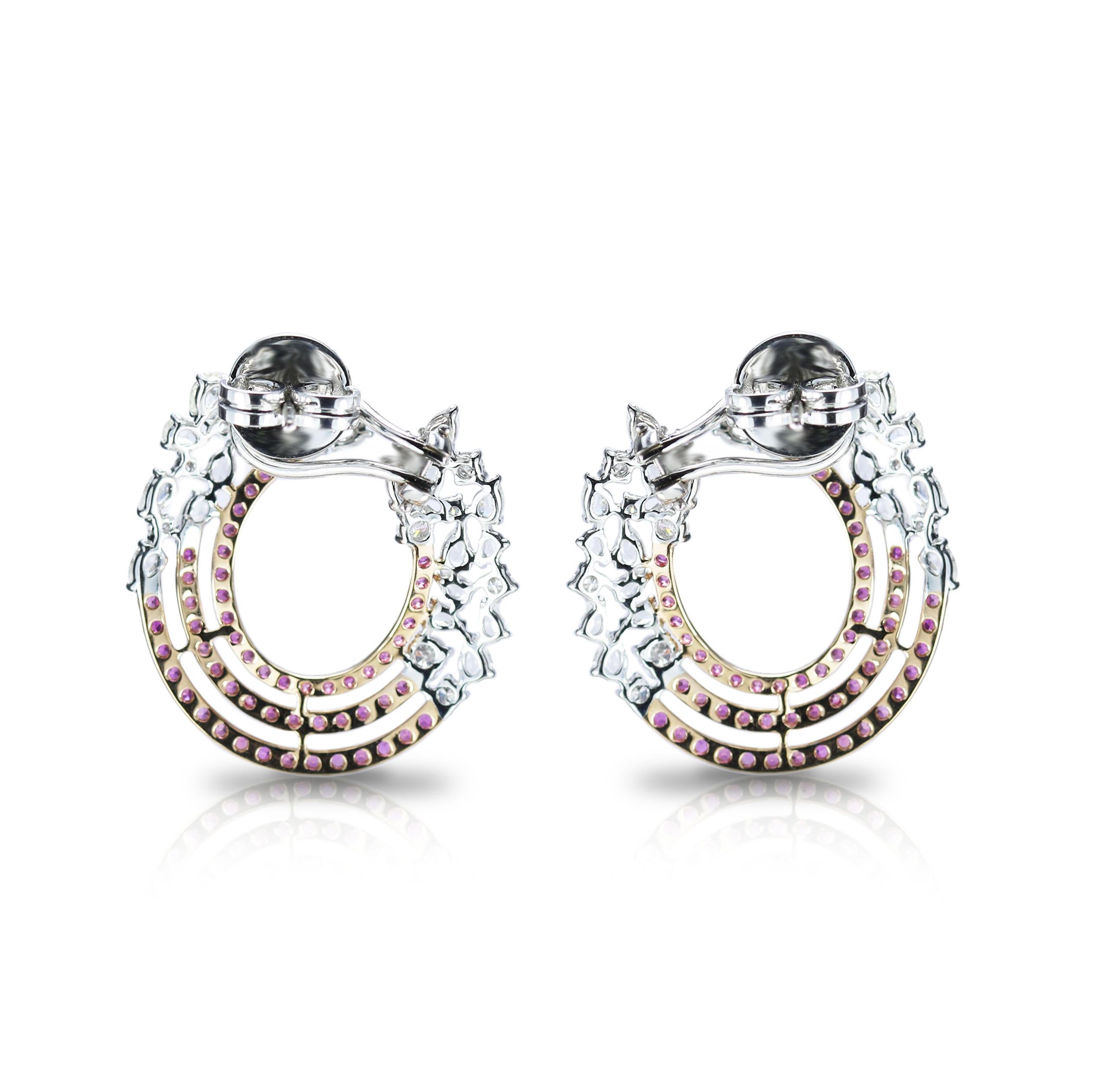 G-H-I-J/ VS-SI White and Pink diamonds, and Pink Sapphire Earrings

Some classic combinations are forever, and this pair exemplifies one such pairing. Marrying pink sapphires with white and brilliant cut pink round and pear rose cut diamonds, it is