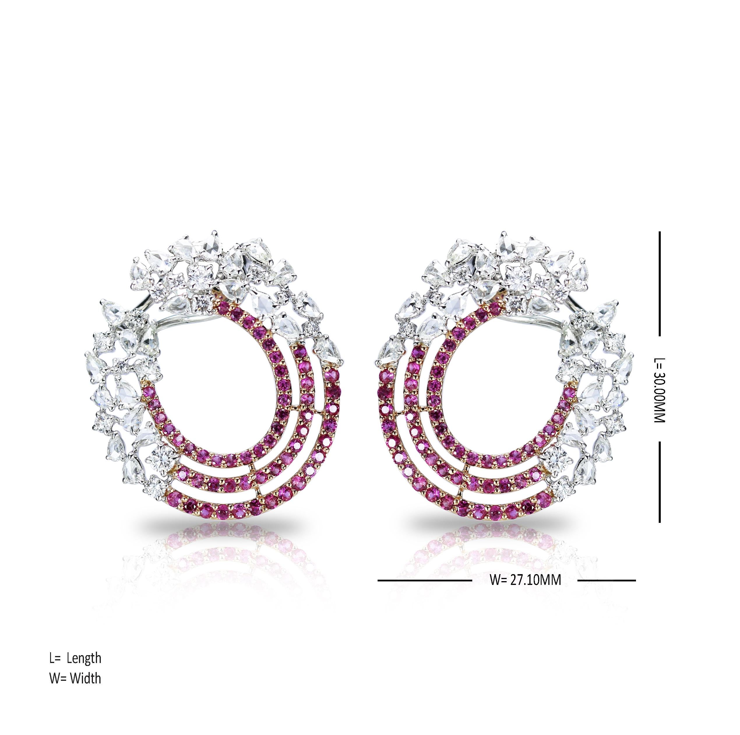 Studio Rêves Diamond and Pink Sapphire Earrings in 18 Karat Gold In New Condition For Sale In Mumbai, Maharashtra