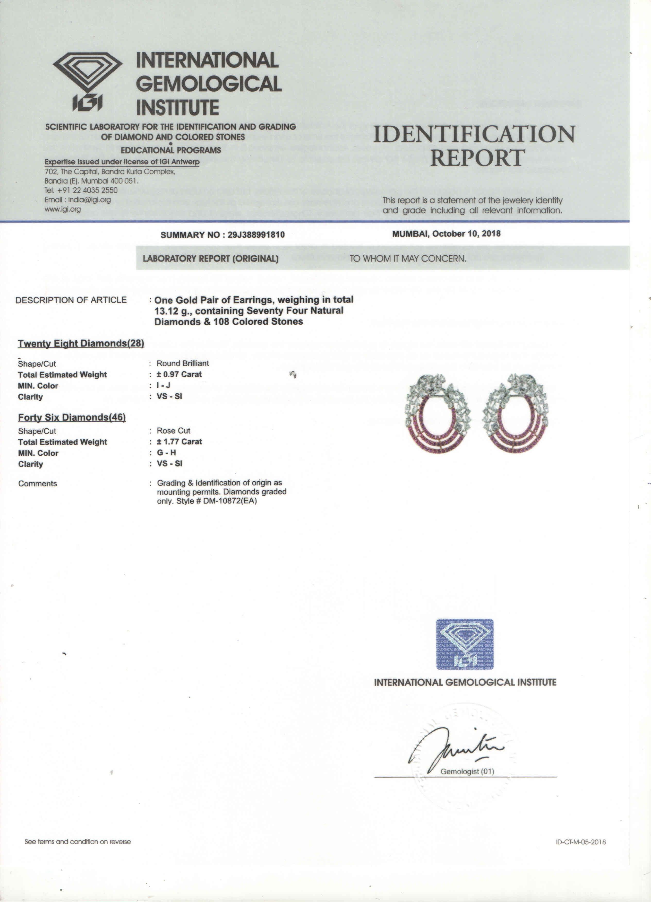 Studio Rêves Diamond and Pink Sapphire Earrings in 18 Karat Gold For Sale 3