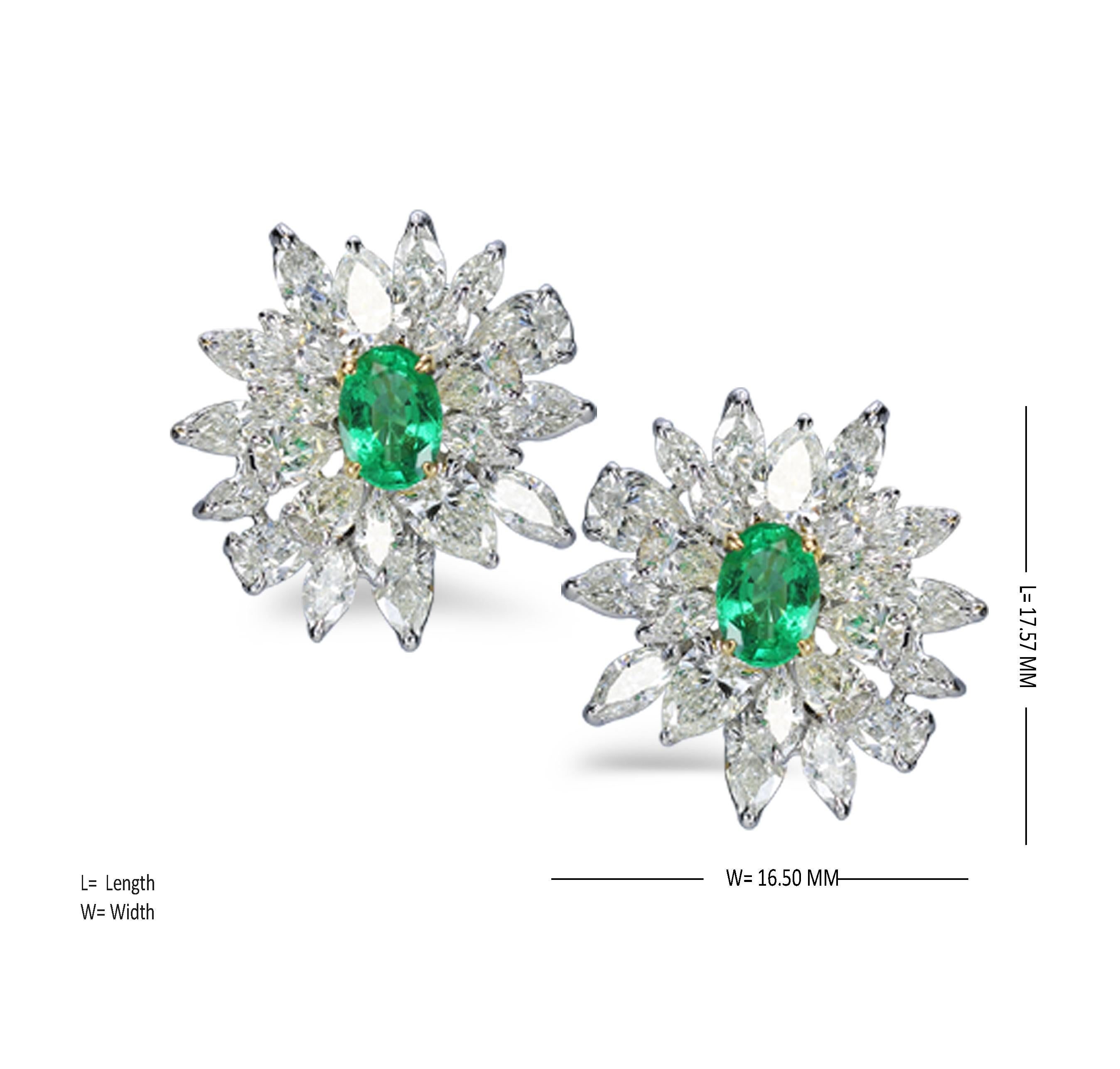 Studio Rêves Diamonds and Emerald Stud Earrings in 18 Karat Gold In New Condition For Sale In Mumbai, Maharashtra