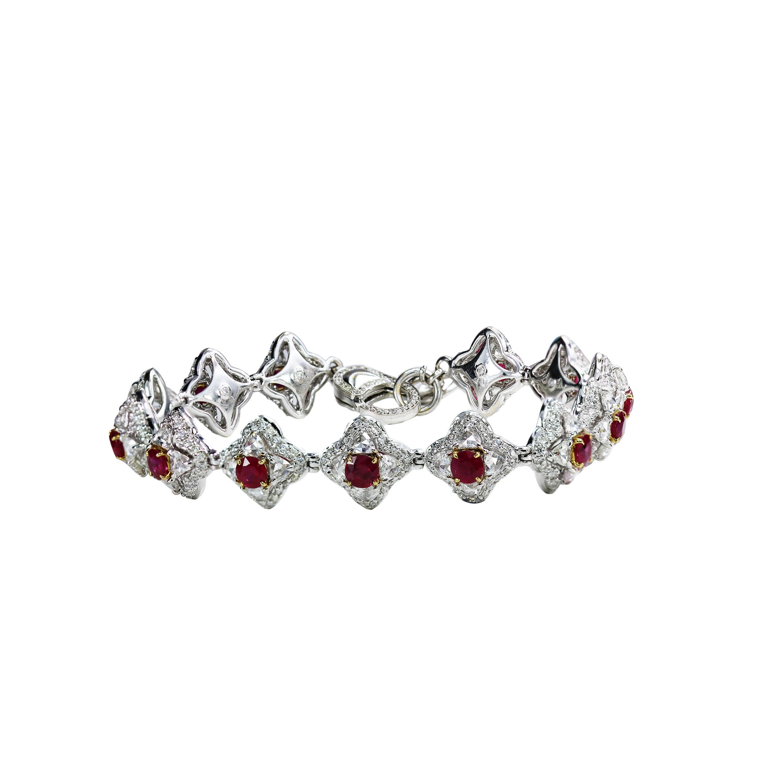 H-I-J/ VS-SI brilliant cut and rosecut diamond and ruby tennis bracelet

We give the classic tennis bracelet a modern update with this dressy piece, ideal for festive soirees. Its 18K white gold base is adorned with H-I-J/ VS-SI brilliant cut and