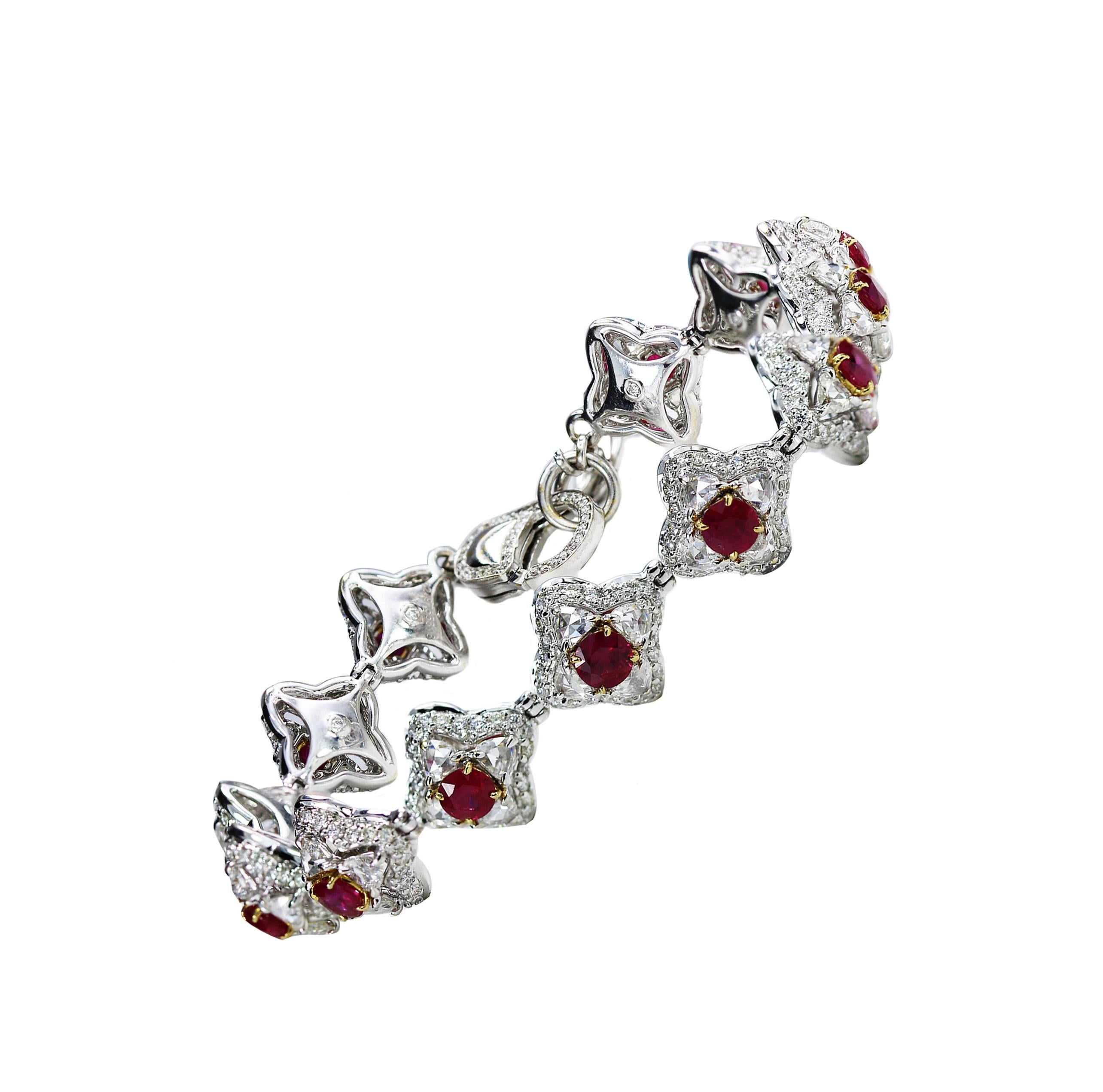 Studio Rêves Diamonds and Ruby Tennis Bracelet in 18 Karat Gold For Sale