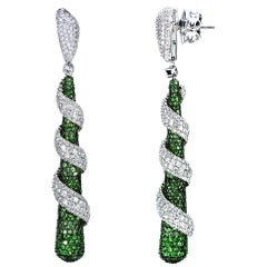 Studio Rêves Diamonds and Tsavorites Dangling Earrings in 18 Karat Gold