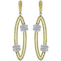 Studio Rêves Diamonds and Yellow Sapphire Oval Dangling Earrings in 18K Gold