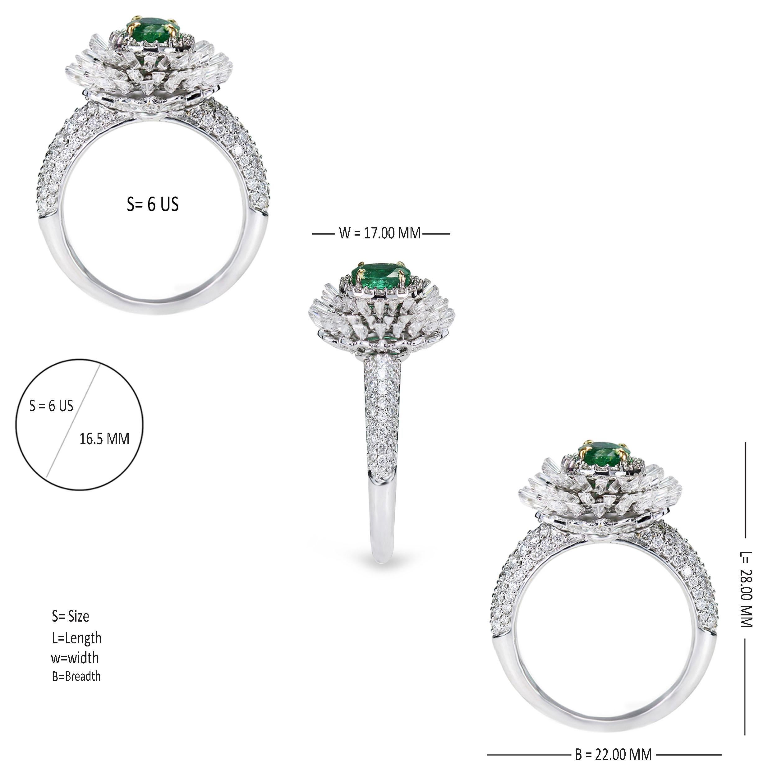 Studio Rêves Emerald and Baguette Diamonds Ring in 18 Karat Gold In New Condition In Mumbai, Maharashtra