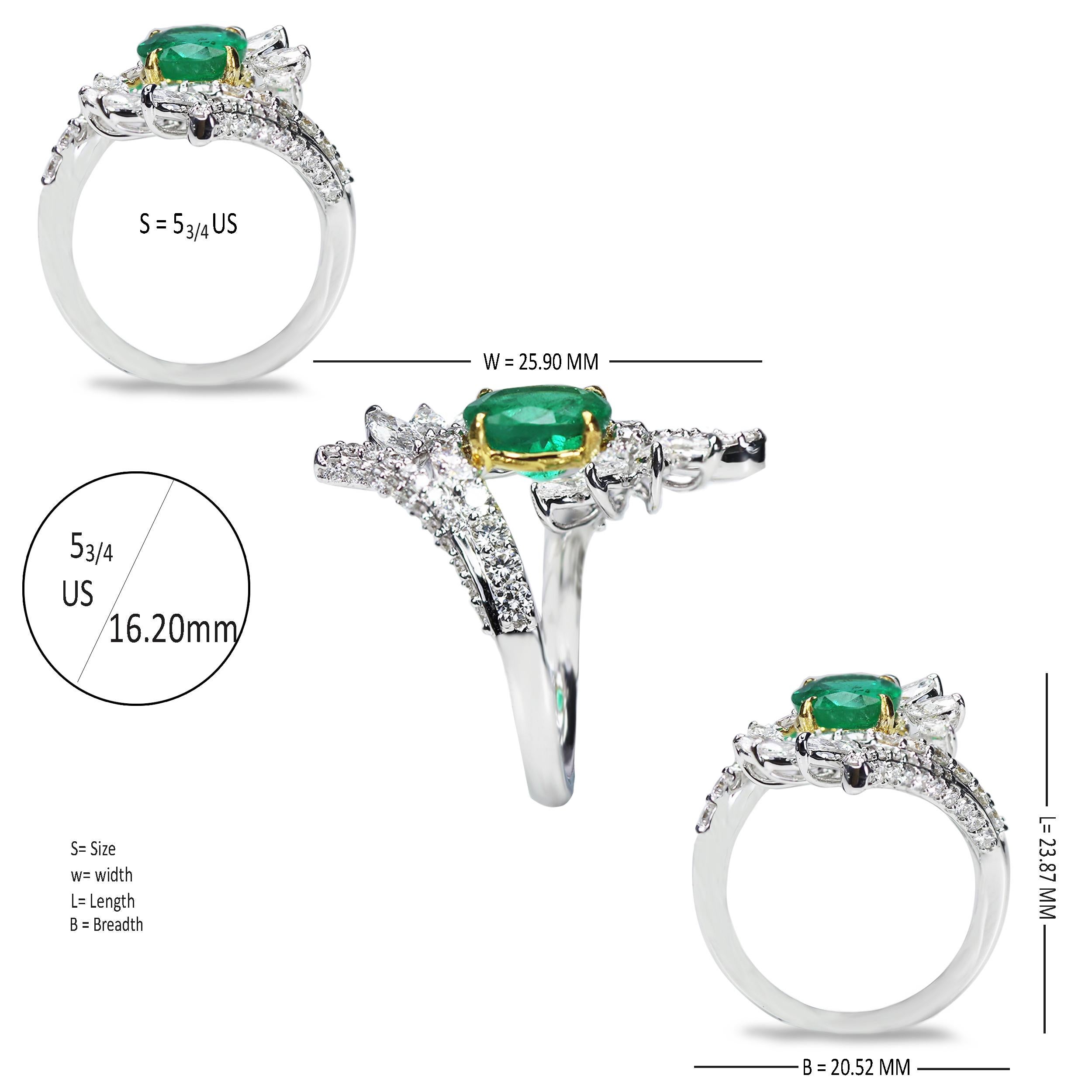 Studio Rêves Emerald and Diamond Ring in 18 Karat Gold For Sale 2