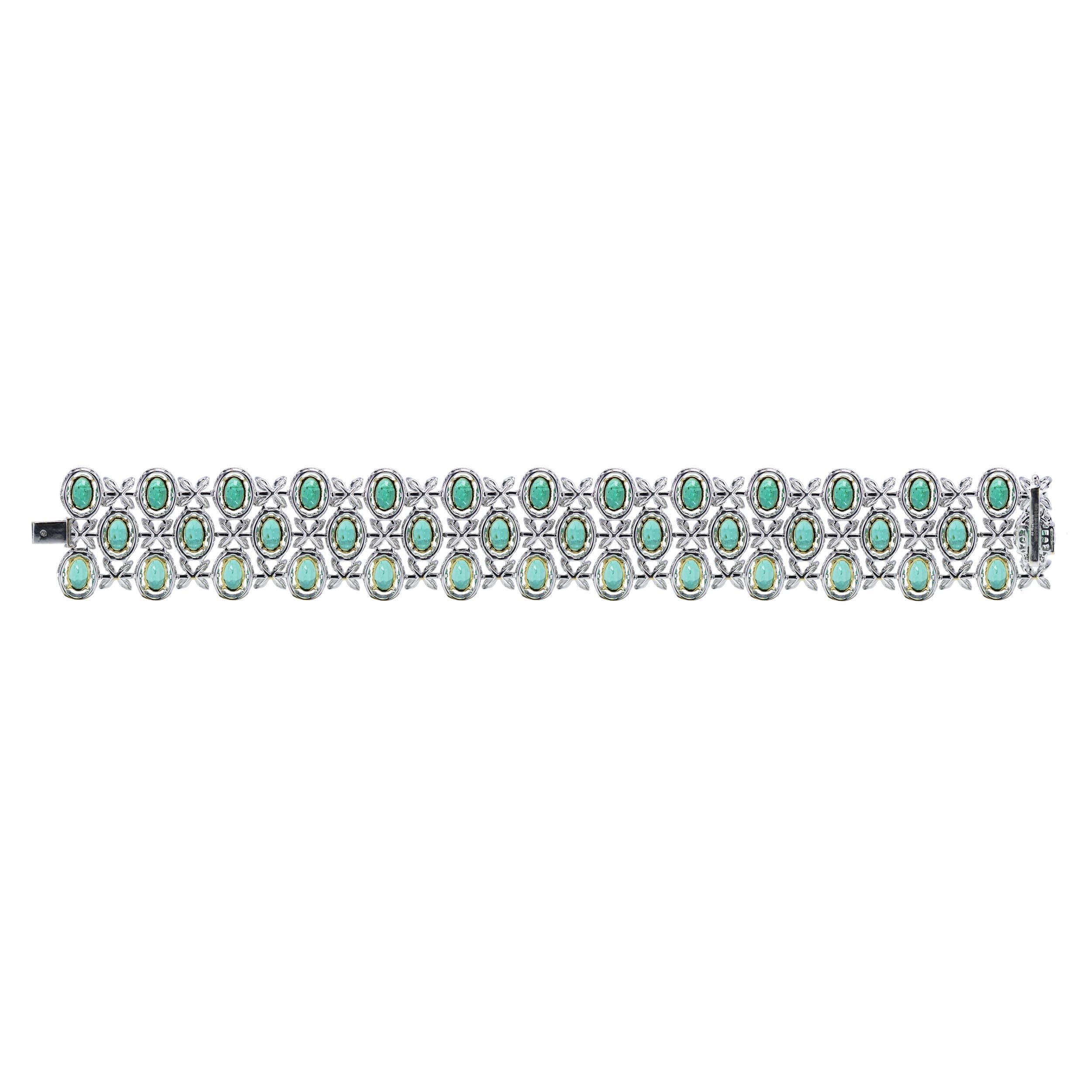 Contemporary Studio Rêves 18 Karat Gold Emerald and Marquise Diamond Tennis Bracelet