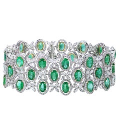 Studio Rêves 18 Karat Gold Emerald and Marquise Diamond Tennis Bracelet