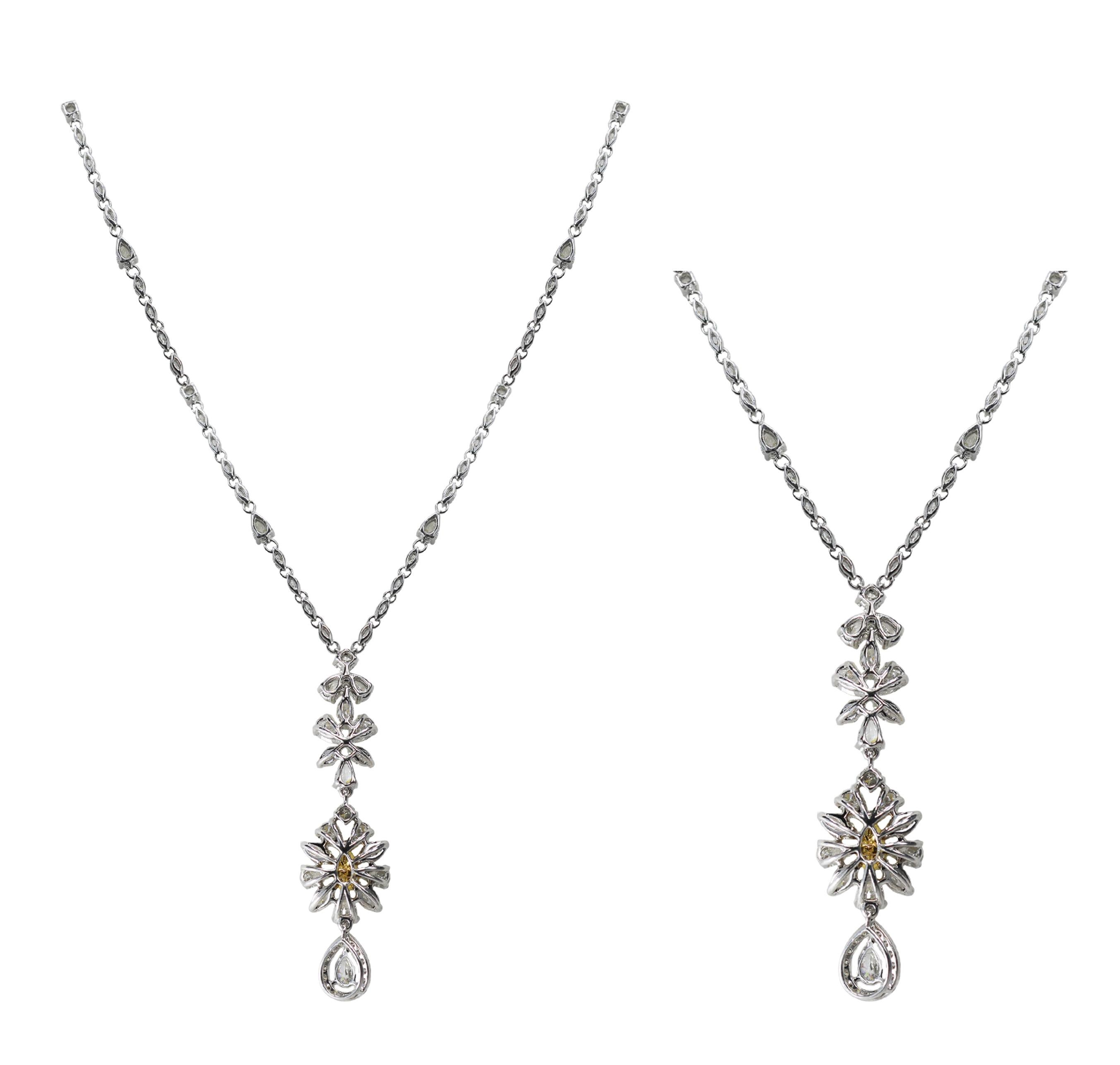 Marquise Cut Studio Rêves Marquise and Pear Diamond Rope Necklace in 18 Karat Gold For Sale