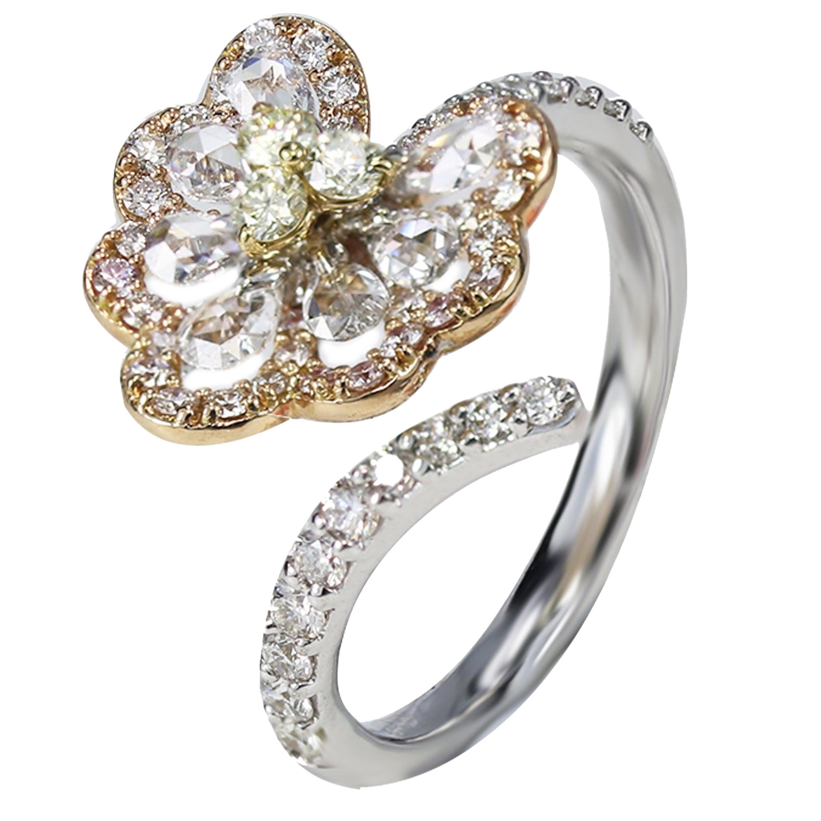 Studio Rêves Pear Rose Cut Diamonds Lotus Leaf Cocktail Ring in 18 Karat Gold im Angebot