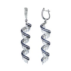 Studio Rêves Rose Cut and Blue Sapphire Spiral Dangling Earrings in 18K Gold