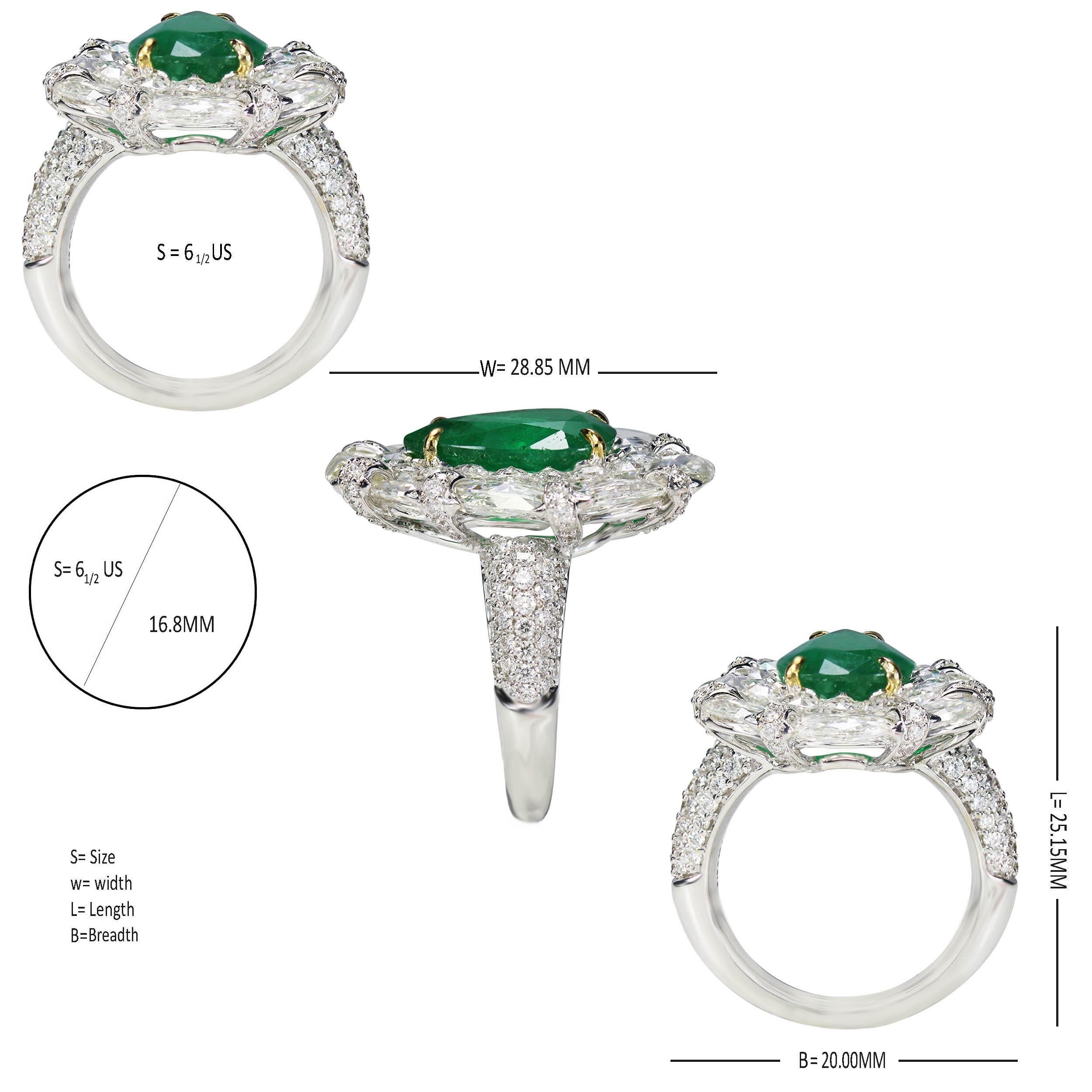 Studio Rêves 3.59 Carat Emerald with Rose cut Diamonds Ring in 18 Karat Gold 1