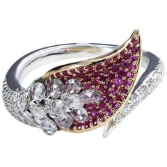 Studio Rêves Rose Cut Diamonds and Pink Sapphire Ring in 18 Karat Gold