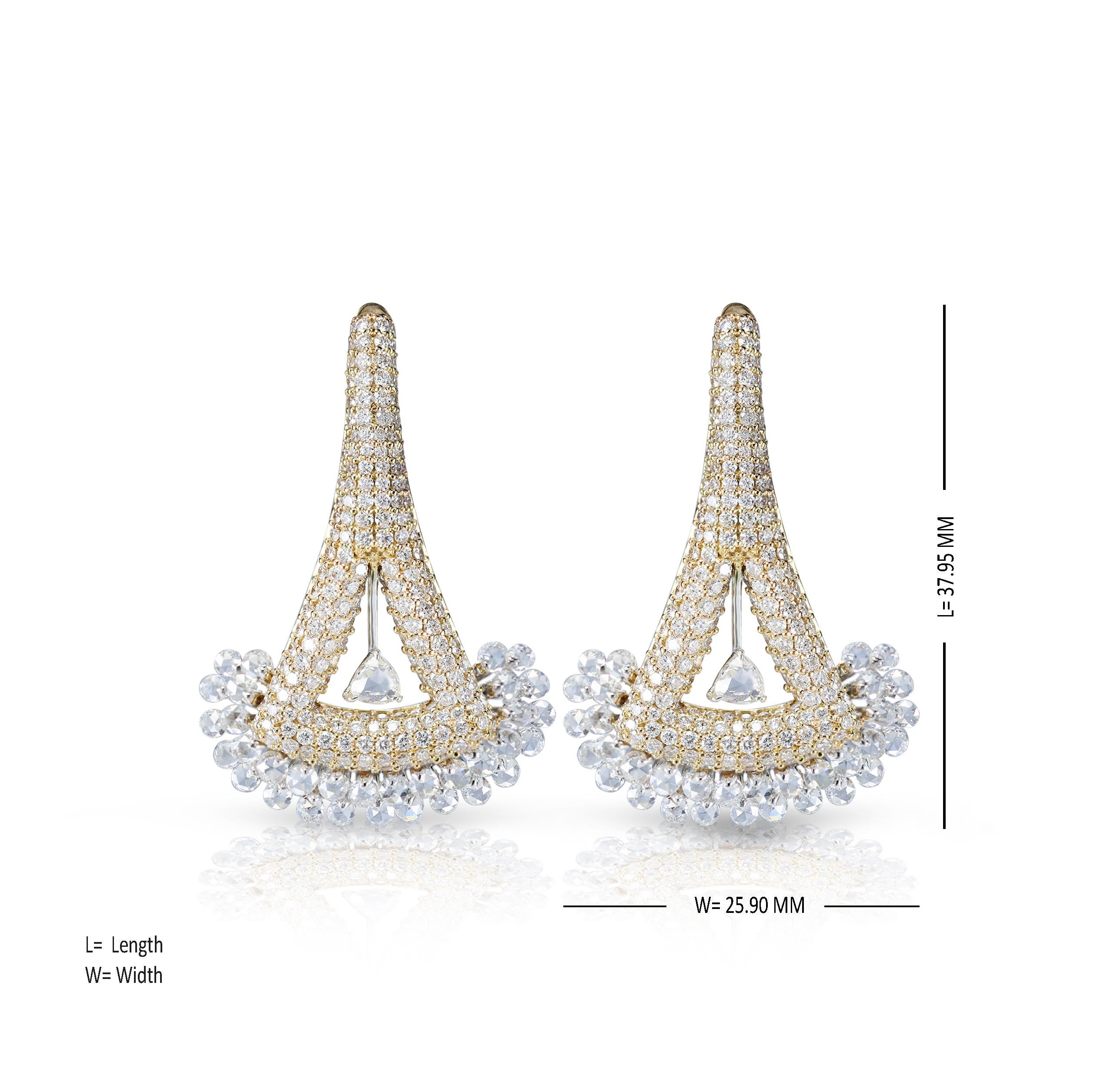 Women's Studio Rêves Rose Cut Diamonds Triangular Lever Back Earrings in 18 Karat Gold For Sale