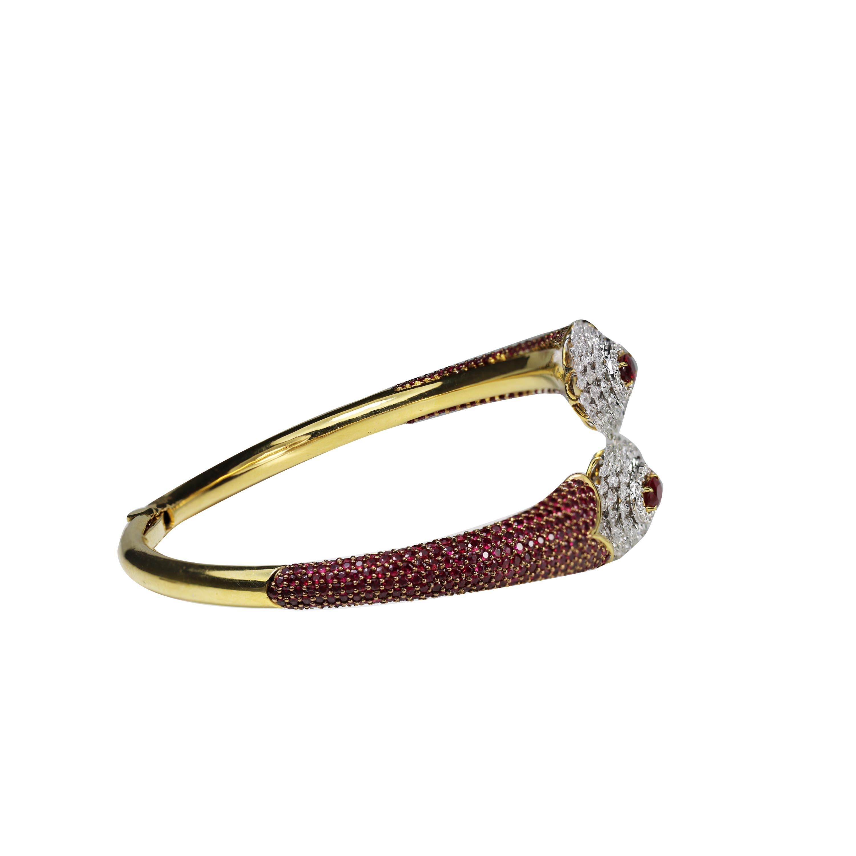 Women's Studio Rêves Ruby and Rose Cut Diamond Modern Bracelet in 18 Karat Gold  For Sale