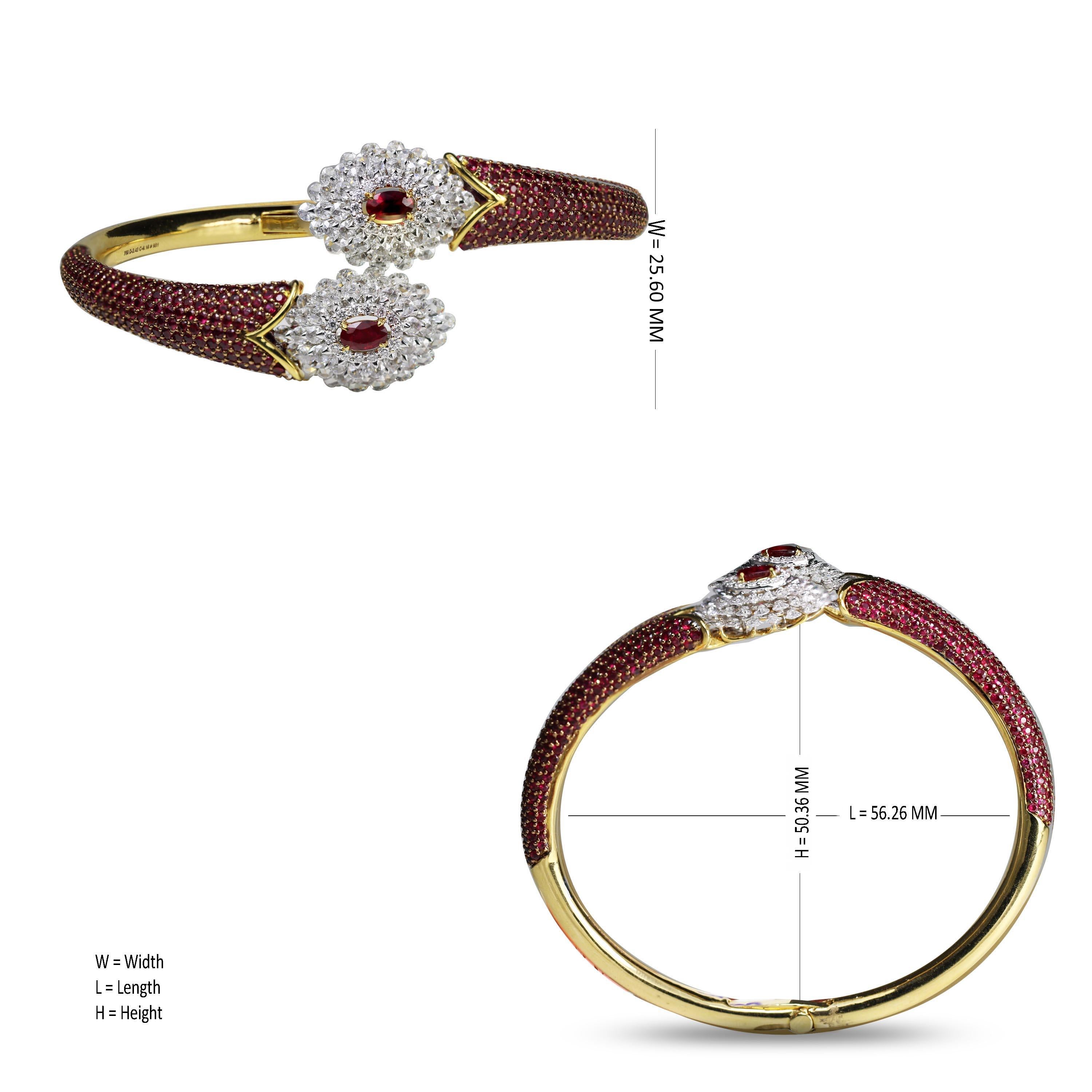 Studio Rêves Ruby and Rose Cut Diamond Modern Bracelet in 18 Karat Gold  For Sale 2