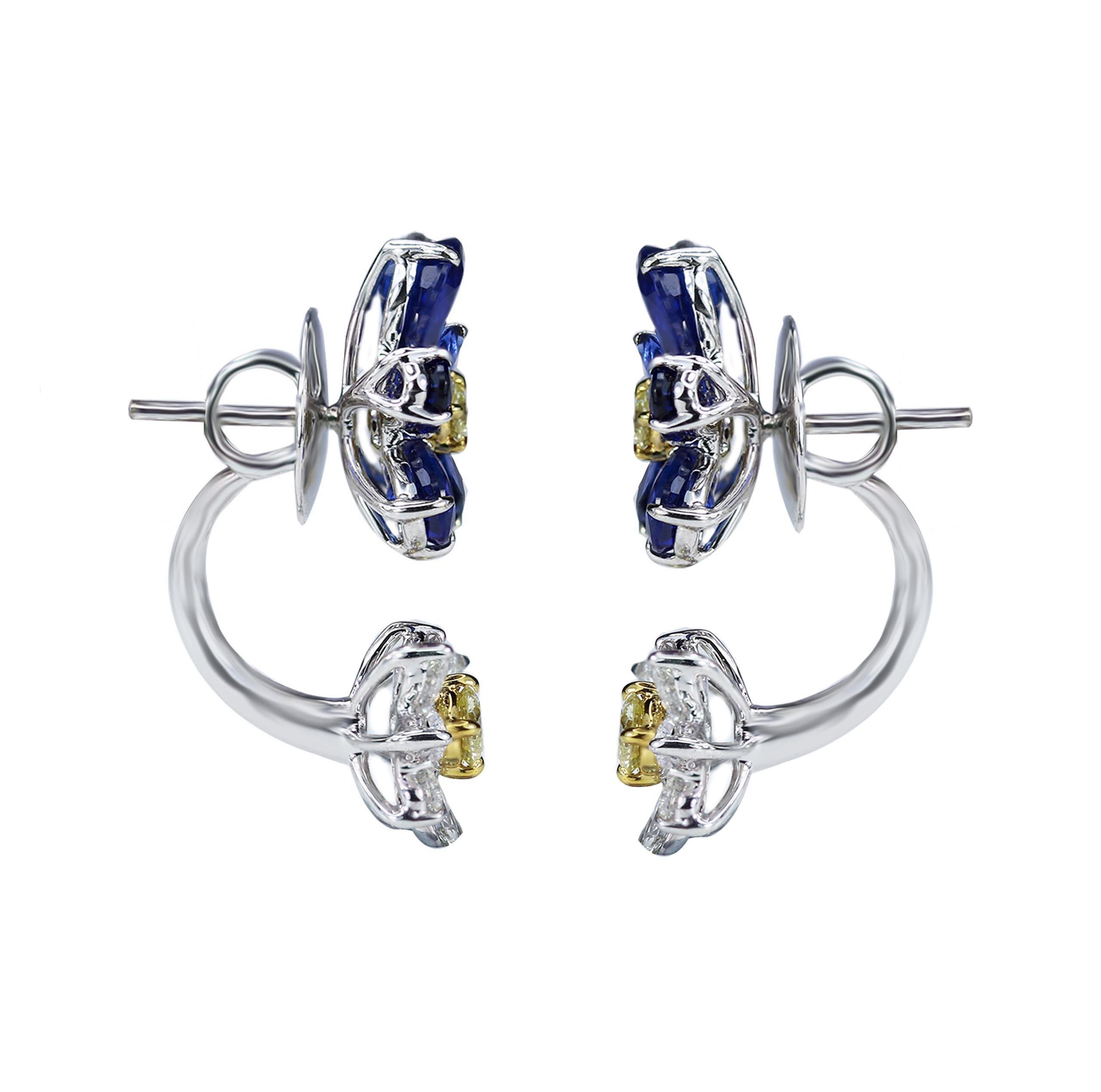 Contemporary Studio Rêves 18 Karat Gold, Sapphires and Diamond Earrings