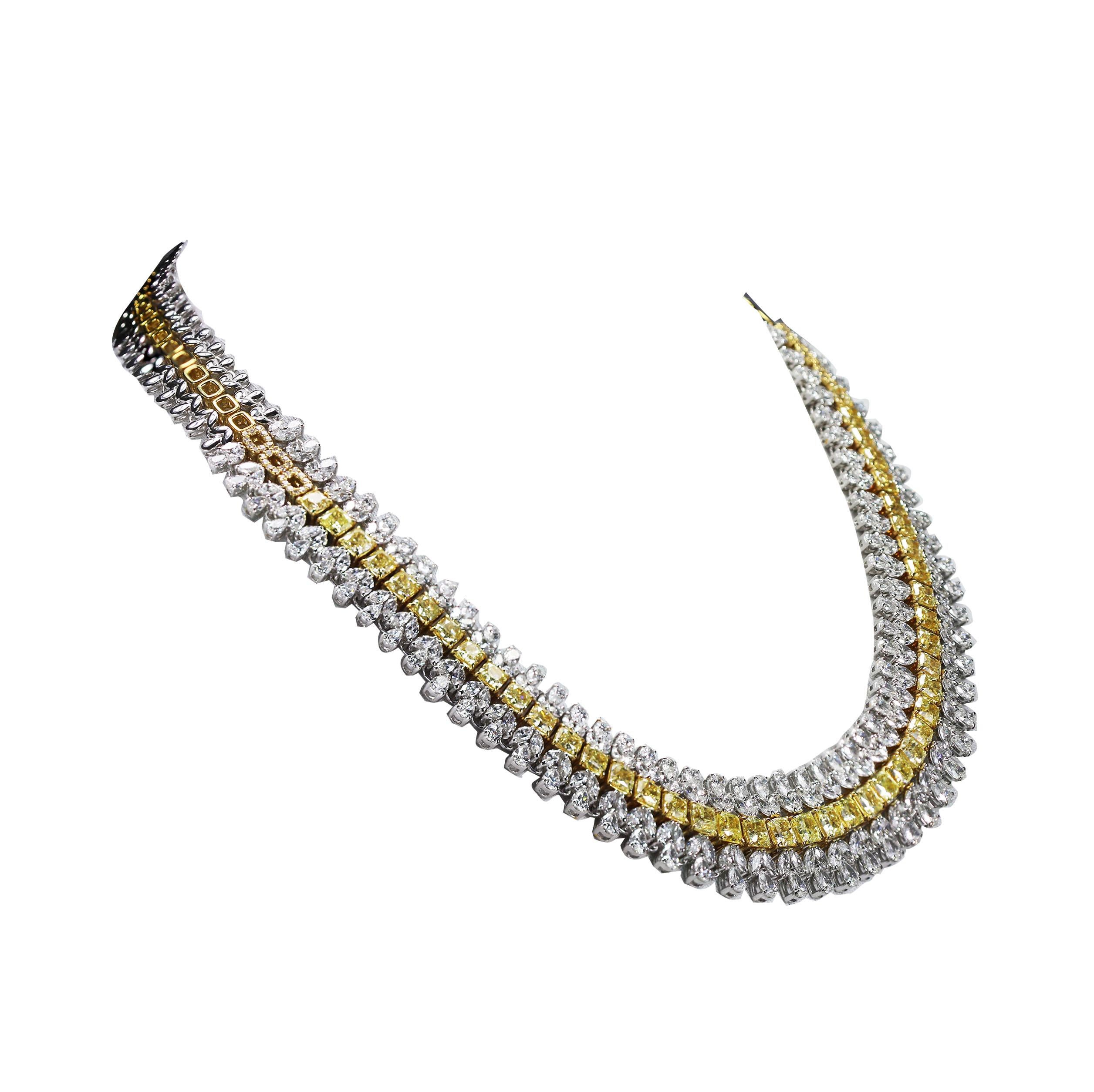 Contemporary Studio Rêves 18 Karat Gold, Yellow Cushion Cut and White Diamonds Necklace
