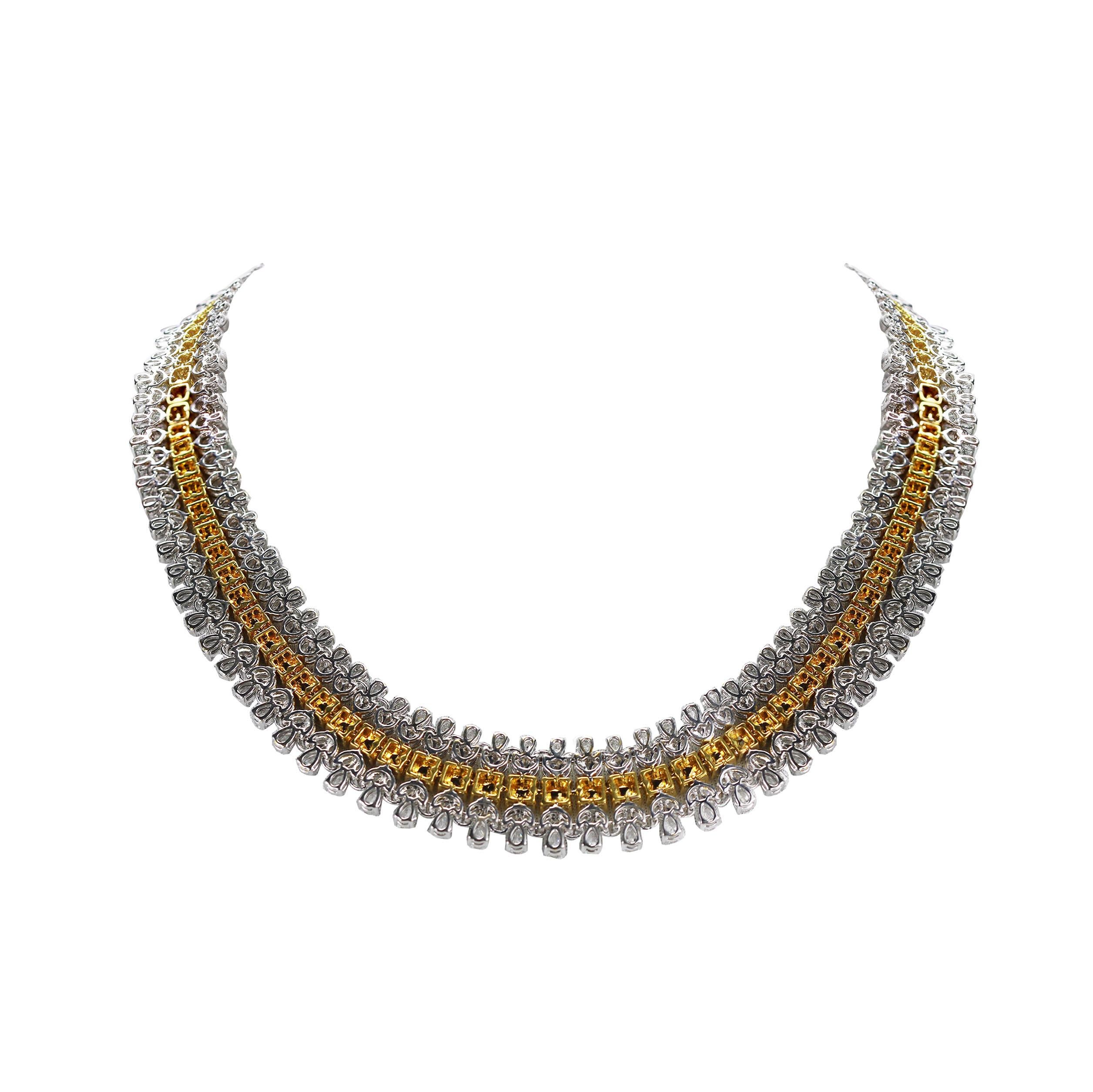 Studio Rêves 18 Karat Gold, Yellow Cushion Cut and White Diamonds Necklace In New Condition In Mumbai, Maharashtra