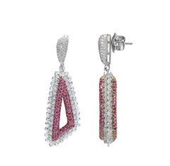Studio Rêves 18 Karat Rose Cut Diamond and Pink Sapphire Triangular Earrings