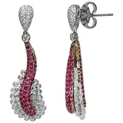 Studio Rêves 18 Karat Rose Cut Diamond and Pink Sapphire Wave Earrings