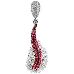 Studio Rêves 18 Karat Rose Cut Diamond and Pink Sapphire Wave Pendant