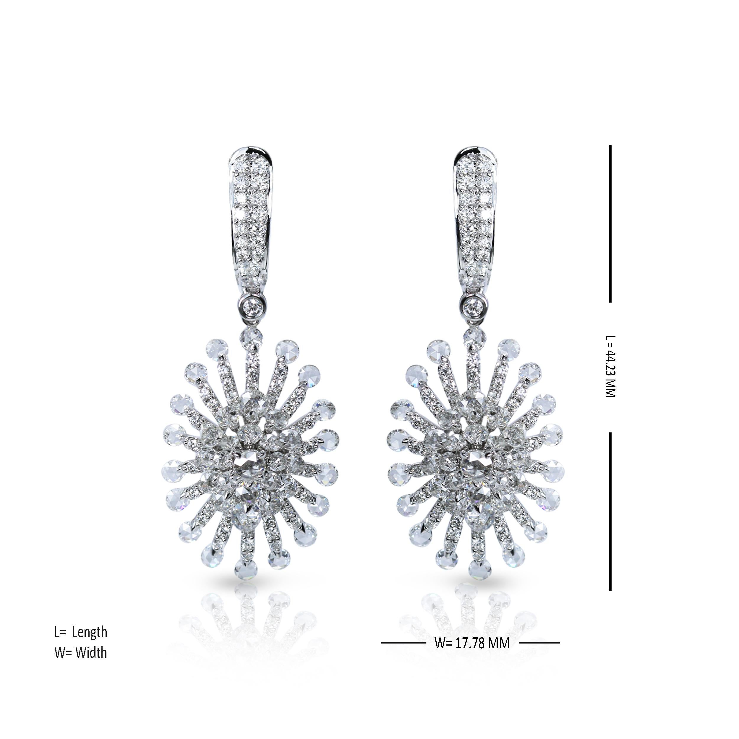 Studio Rêves 18 Karat White Gold and Diamonds Sun Dangling Earrings In New Condition For Sale In Mumbai, Maharashtra